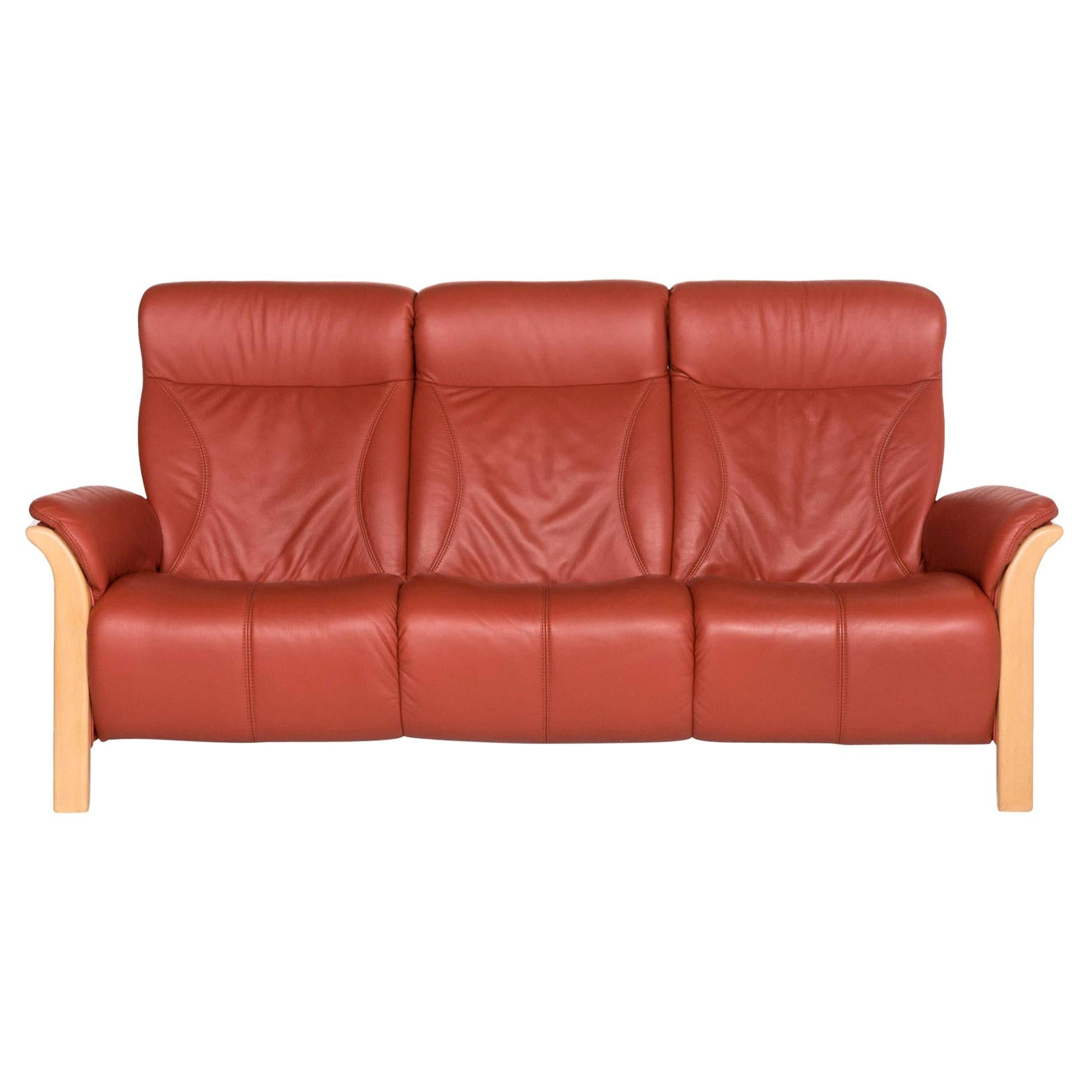 Himolla Windsor Leather Sofa Red Three-Seat Couch For Sale