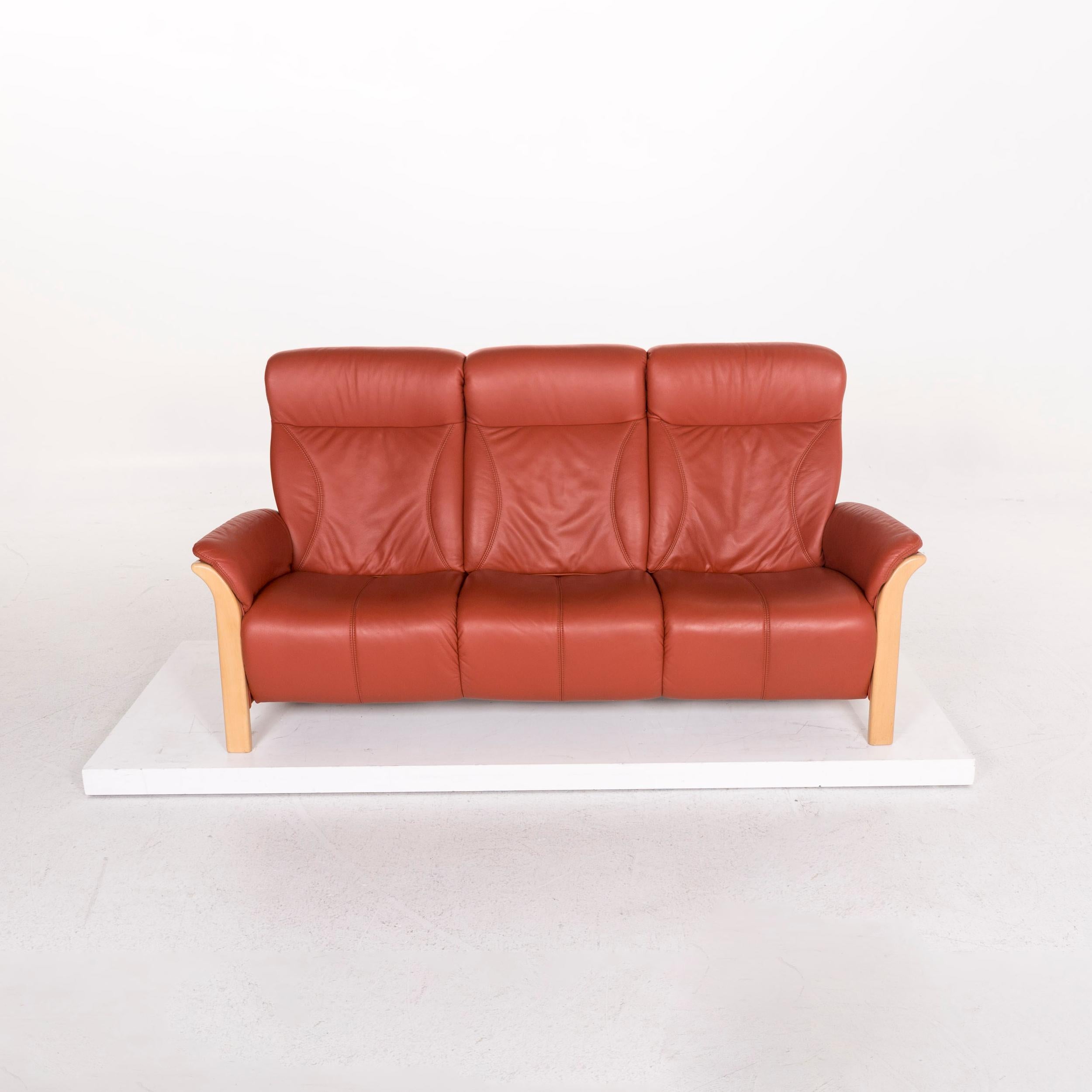 Contemporary Himolla Windsor Leather Sofa Red Three-Seat Couch For Sale