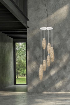 Lampade Hinaki Spiral Cascade in compensato di bambù di David Trubridge