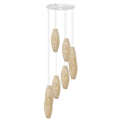 Lampade Hinaki Spiral Cascade in compensato di bambù di David Trubridge