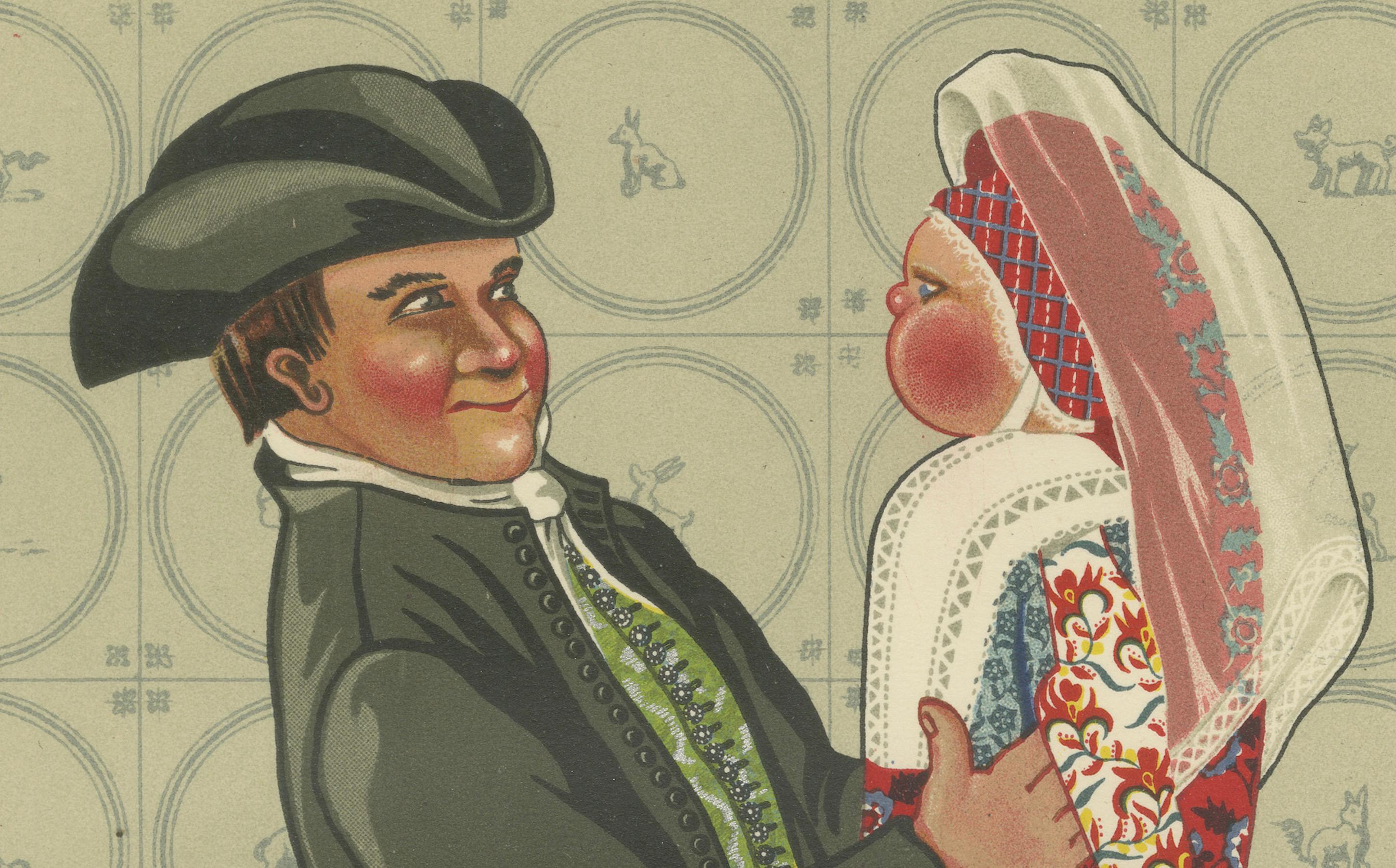 Hindeloopen-Familie mit bemalter Schöpfkelle, niederländischer Kostüm, 1932 im Angebot 1