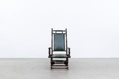 Hindeloopen Style Spindled Rocking Chair with Studded Emerald Green Leather Seat