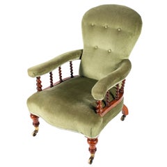 19th C Victorian Walnut And Upholstered Easy Chair by Hindley & Son London