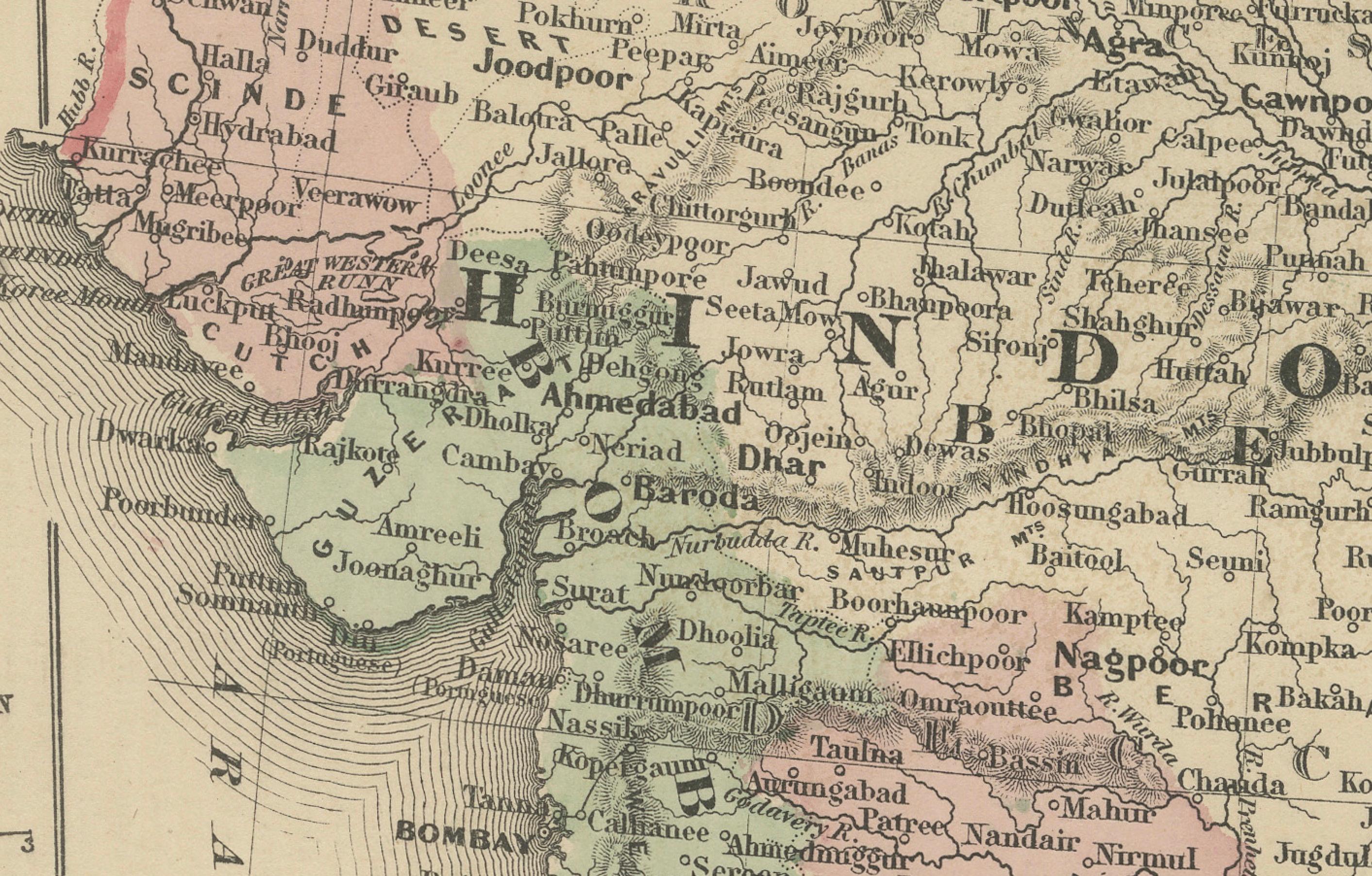 Carte de l'Hindoustan ou des Indes britanniques de Johnson, A.I.C C., vers 1864 - coloriée à la main

Il s'agit d'une carte finement gravée et colorée à la main intitulée Johnson's Hindostan or British India, publiée par Johnson andNew à New York