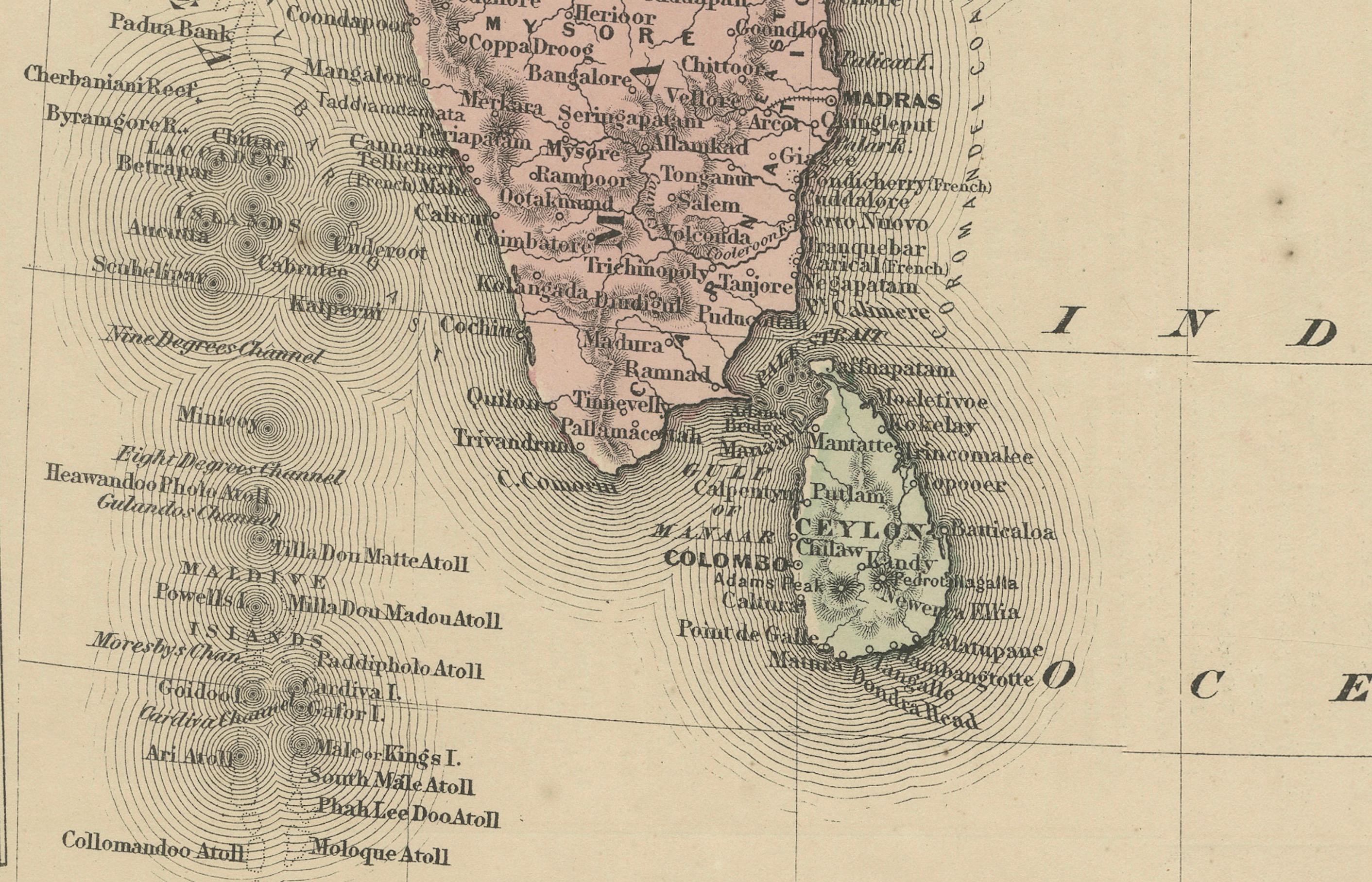 Carte de l'Hindoustan ou de l'Inde britannique - Johnson, coloriée à la main USA c.1864 Bon état - En vente à Langweer, NL