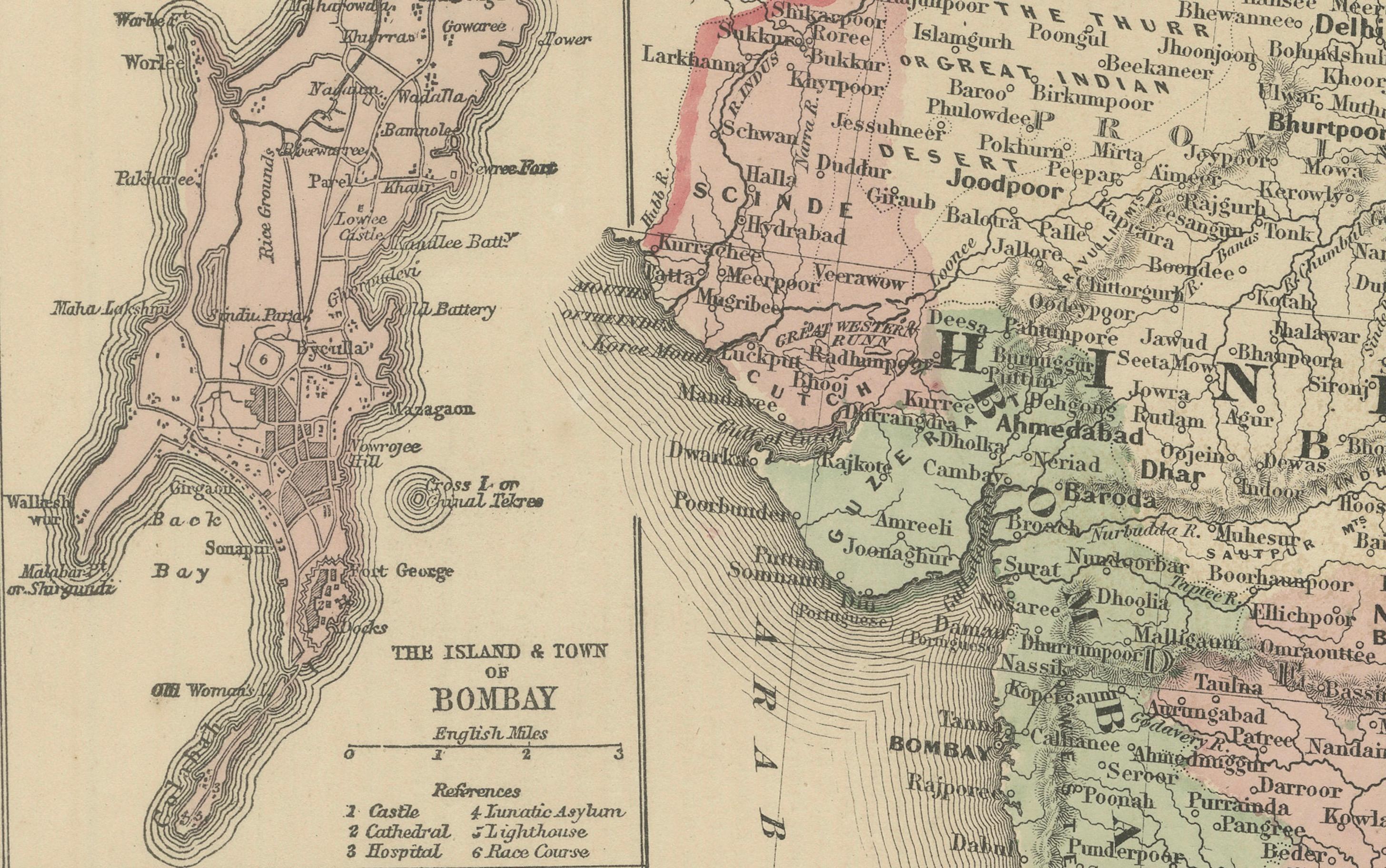 Carte de l'Hindoustan ou de l'Inde britannique - Johnson, coloriée à la main USA c.1864 en vente 1
