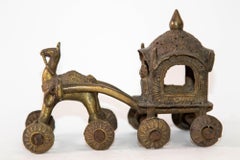 Hindu Bronze Horse and Chariot Temple Toy on Wheels India 1950s Collectible