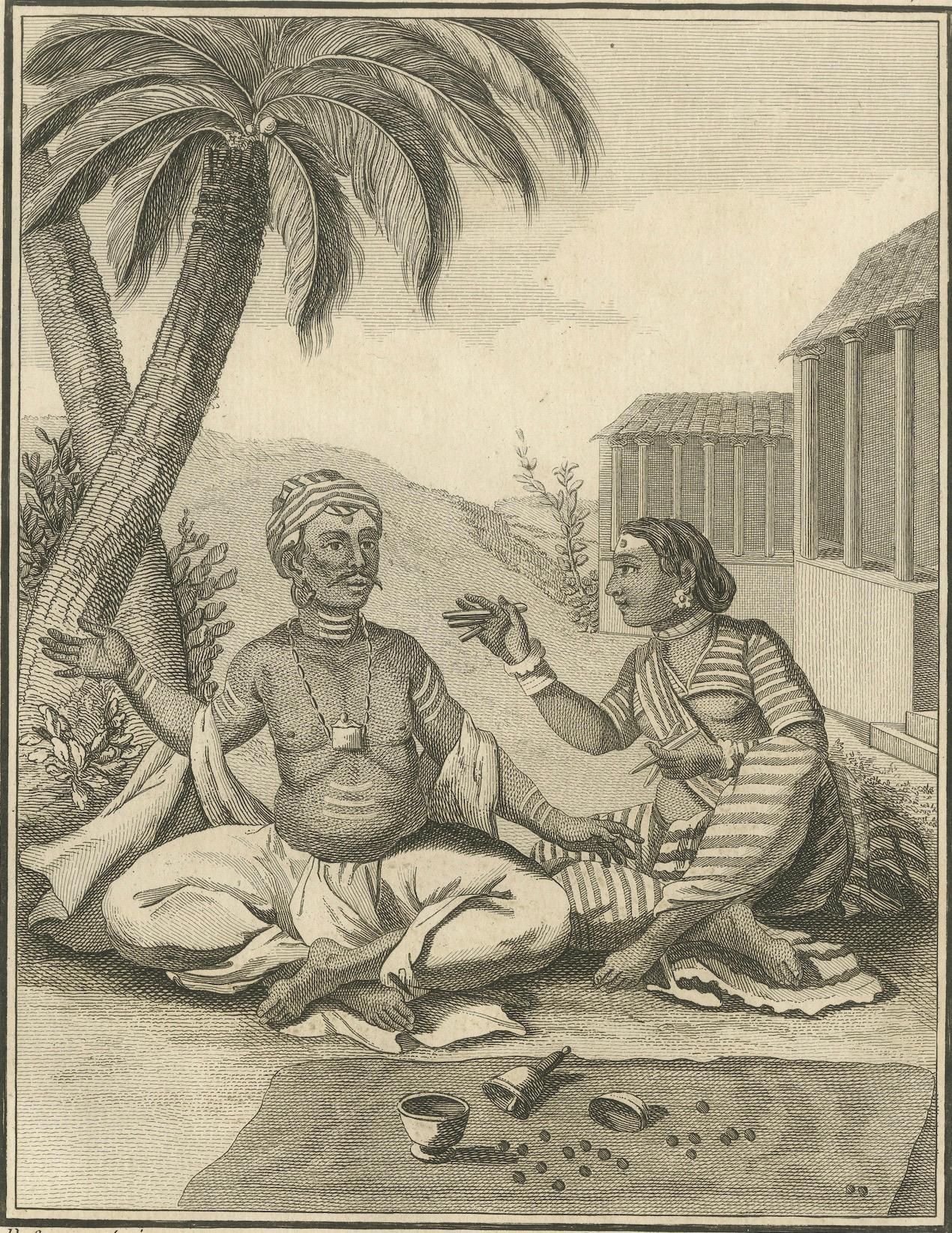 Hindu-Paar mit rituellen Utensilien - Poutchari von Darma Raja, 1806 im Zustand „Gut“ im Angebot in Langweer, NL