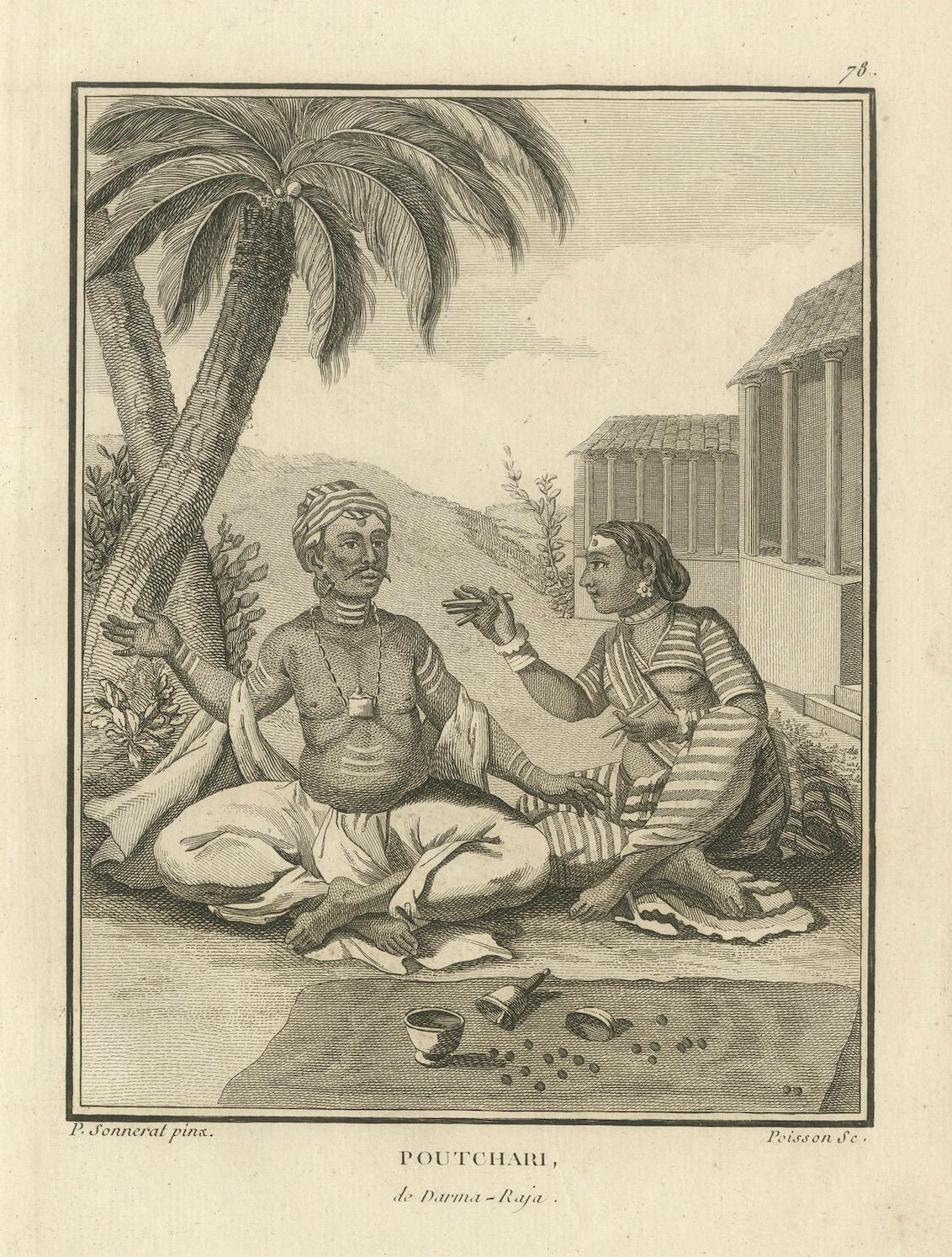 Hindu-Paar mit rituellen Utensilien - Poutchari von Darma Raja, 1806 (Frühes 19. Jahrhundert) im Angebot
