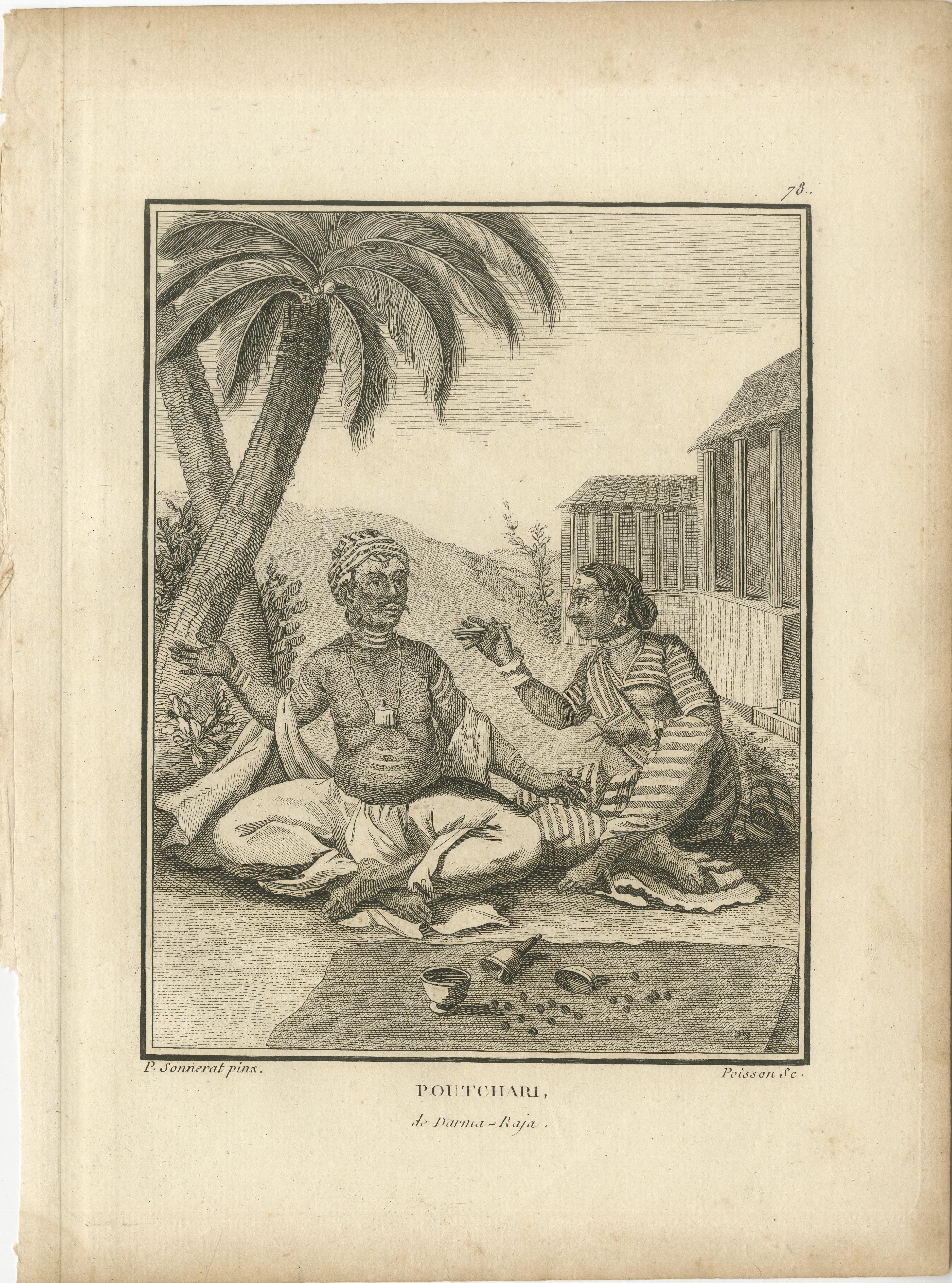 Hindu-Paar mit rituellen Utensilien - Poutchari von Darma Raja, 1806 (Papier) im Angebot