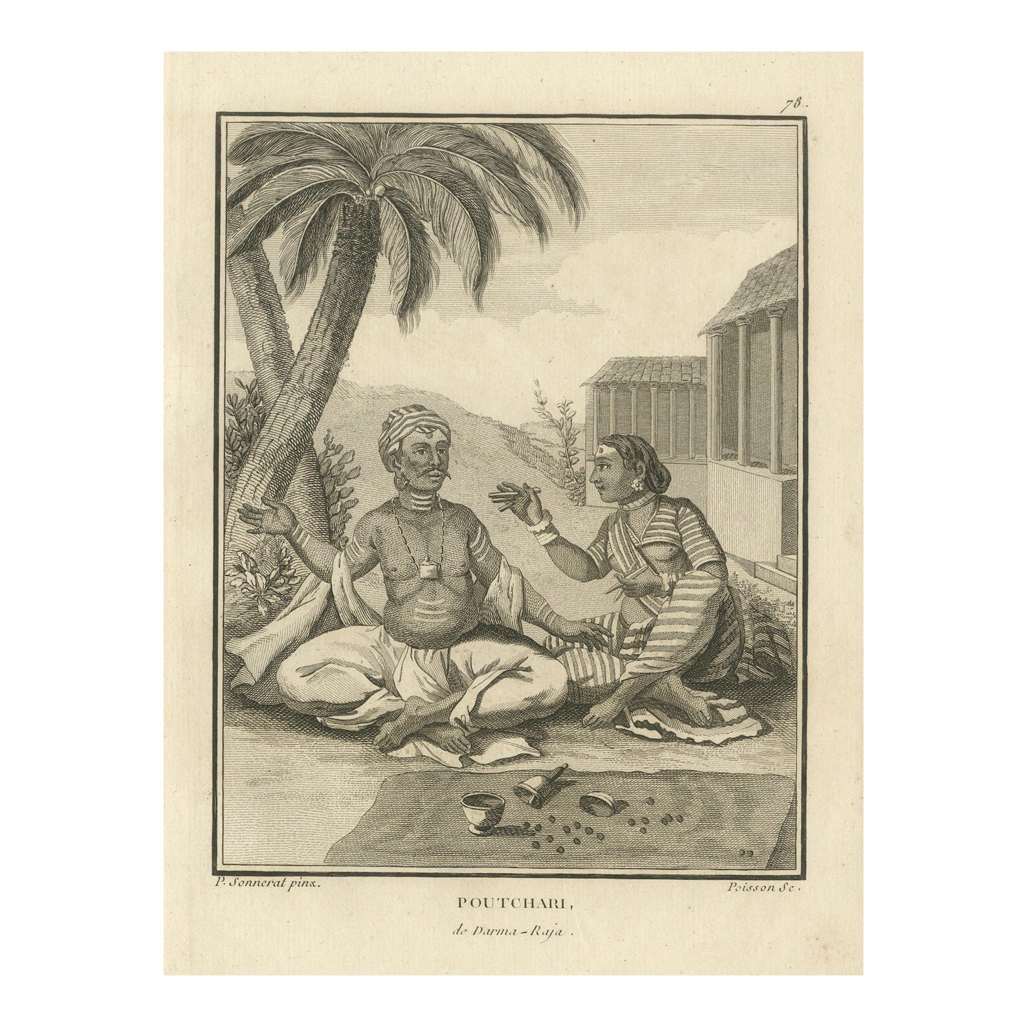 Hindu-Paar mit rituellen Utensilien - Poutchari von Darma Raja, 1806