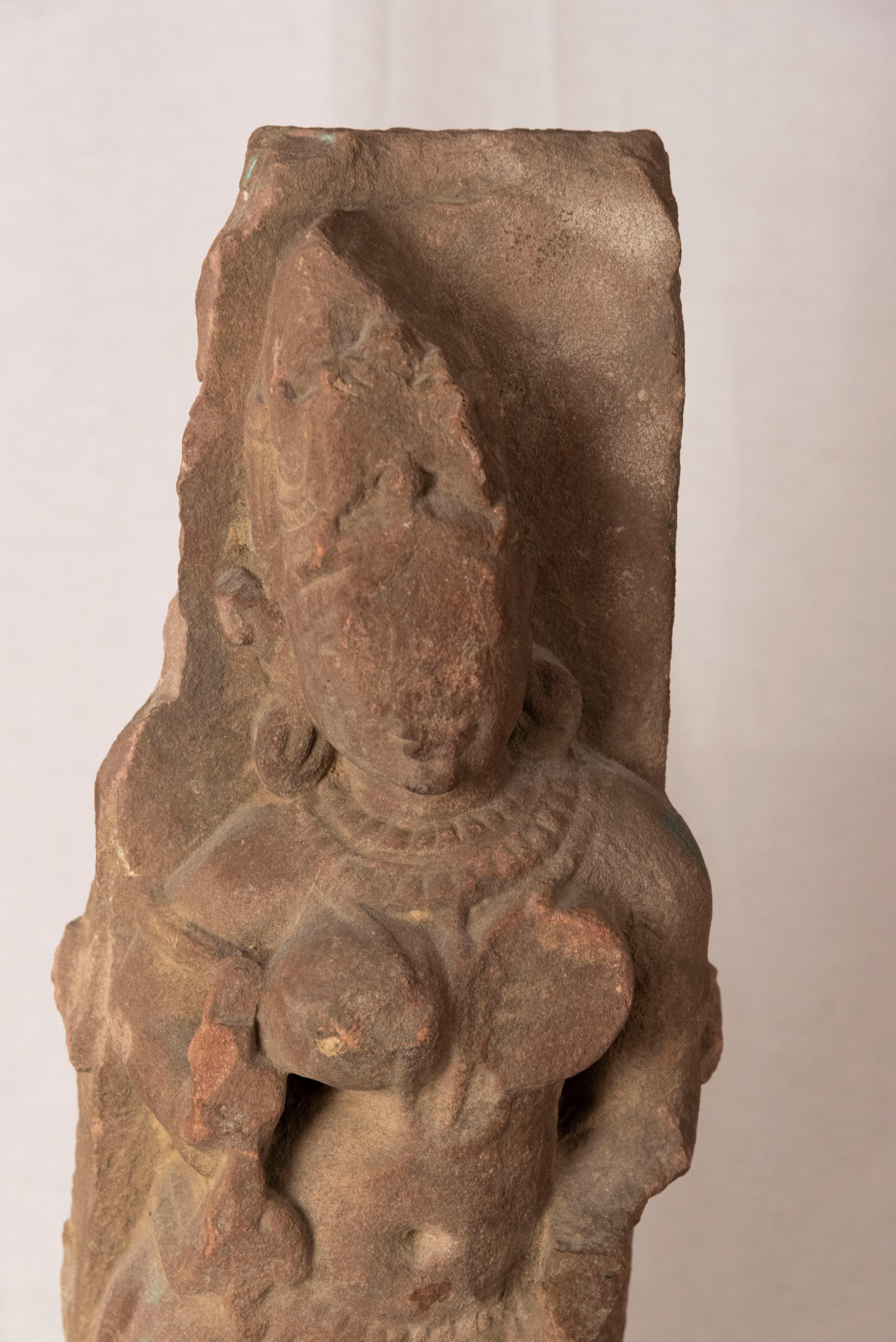 Hindu deity figure carved in basalt, (circa 1850), India

Measures: 18.5 x 6.5 x 4 no base
21 x 6 x 6 with base.
