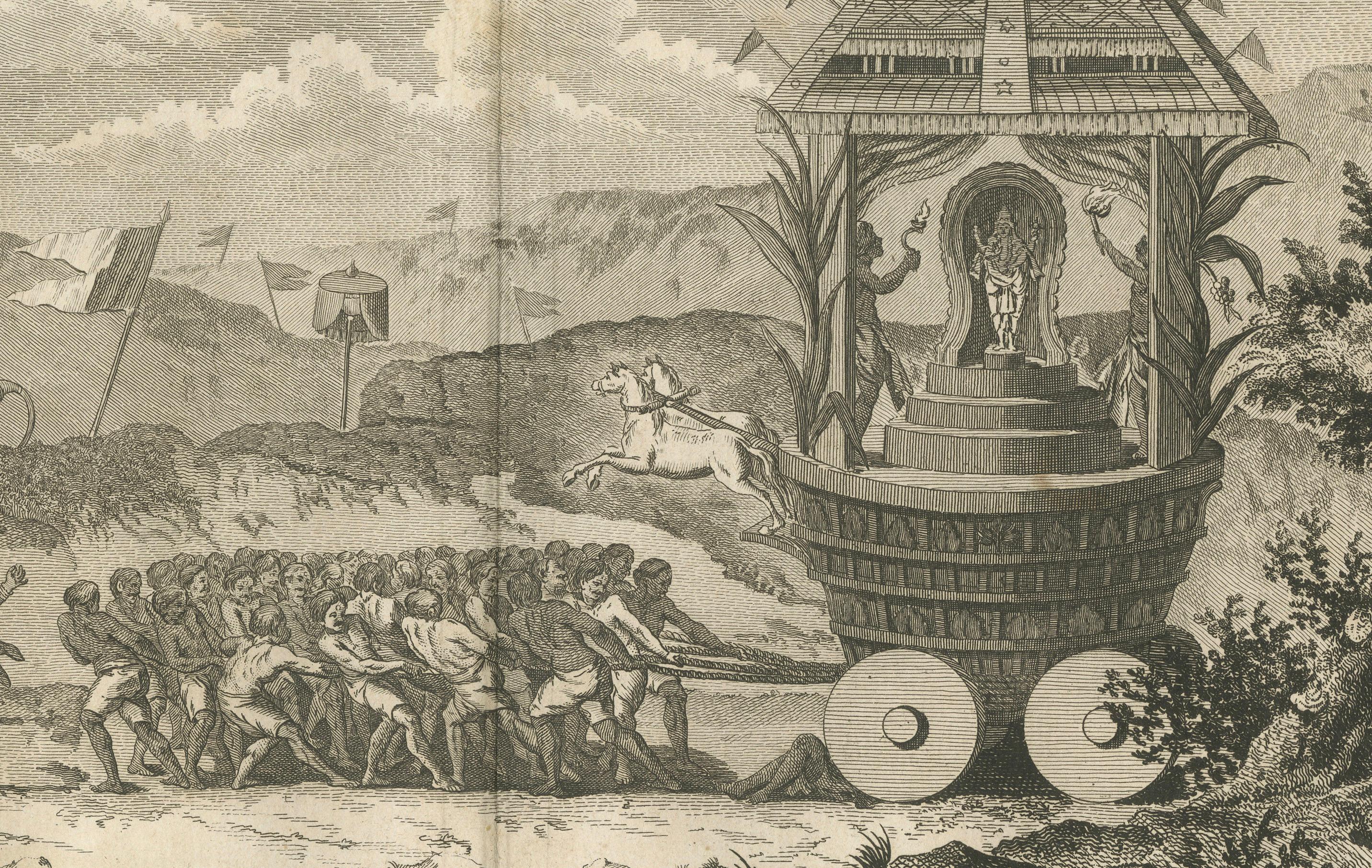 Procesión festiva hindú con carro de Vishnu - Grabado según Sonnerat, 1806 en Bueno estado para la venta en Langweer, NL