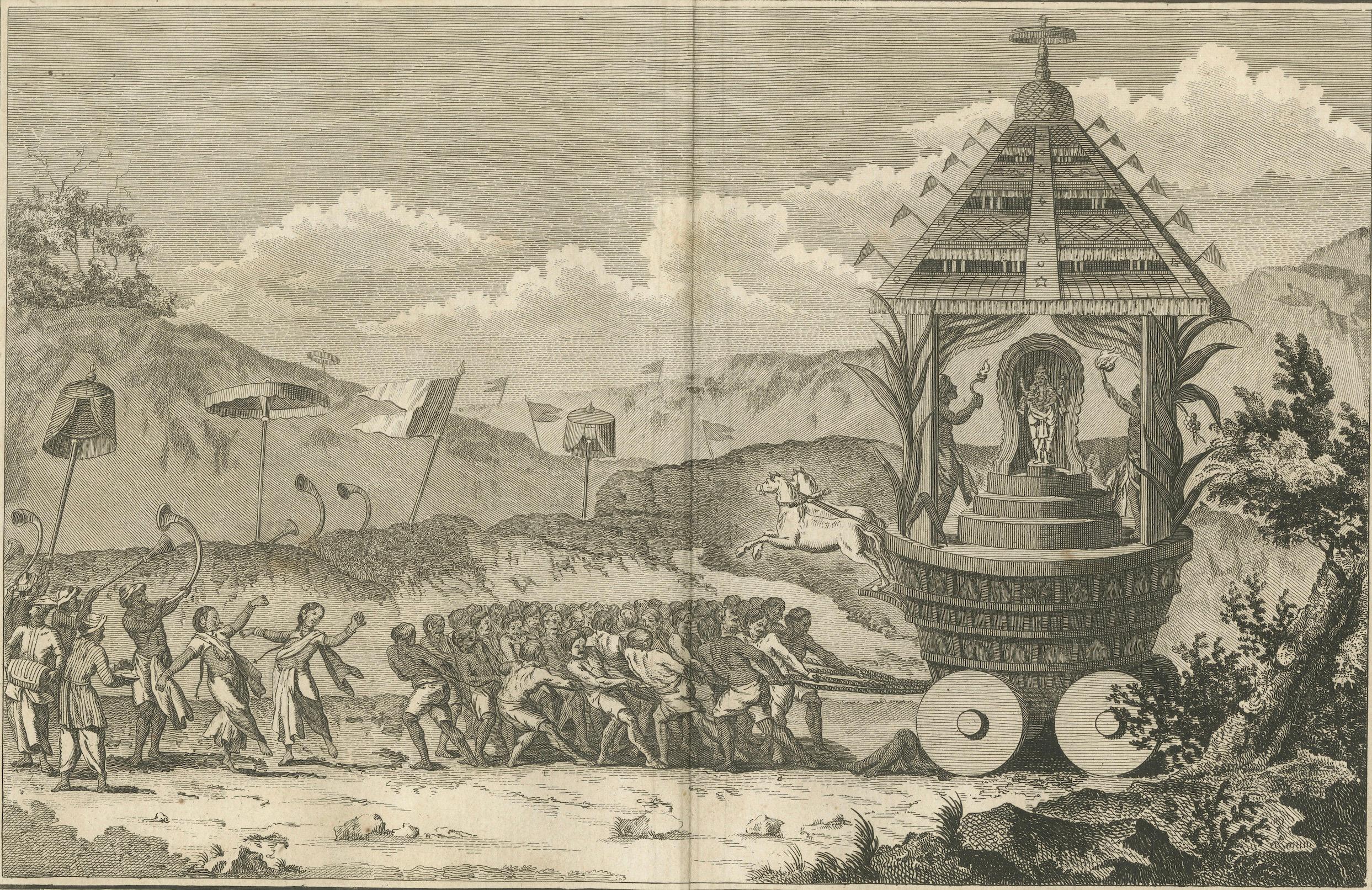 Procesión festiva hindú con carro de Vishnu - Grabado según Sonnerat, 1806 principios del siglo XIX en venta