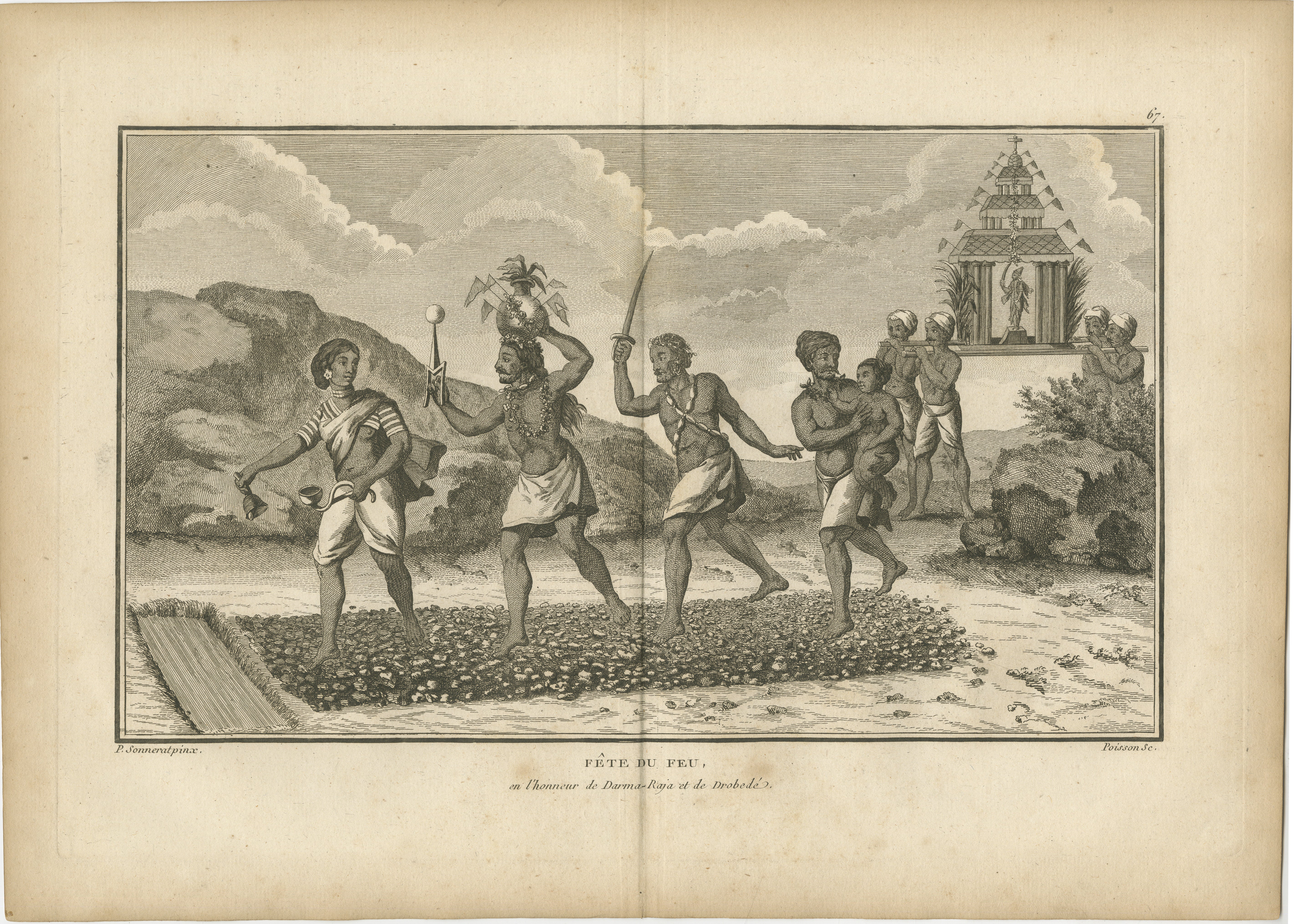 Hinduistische Feuerlaufzeremonie zu Ehren von Dharma Raja - Stich, 1806

Dieser antike Stich mit dem Titel 