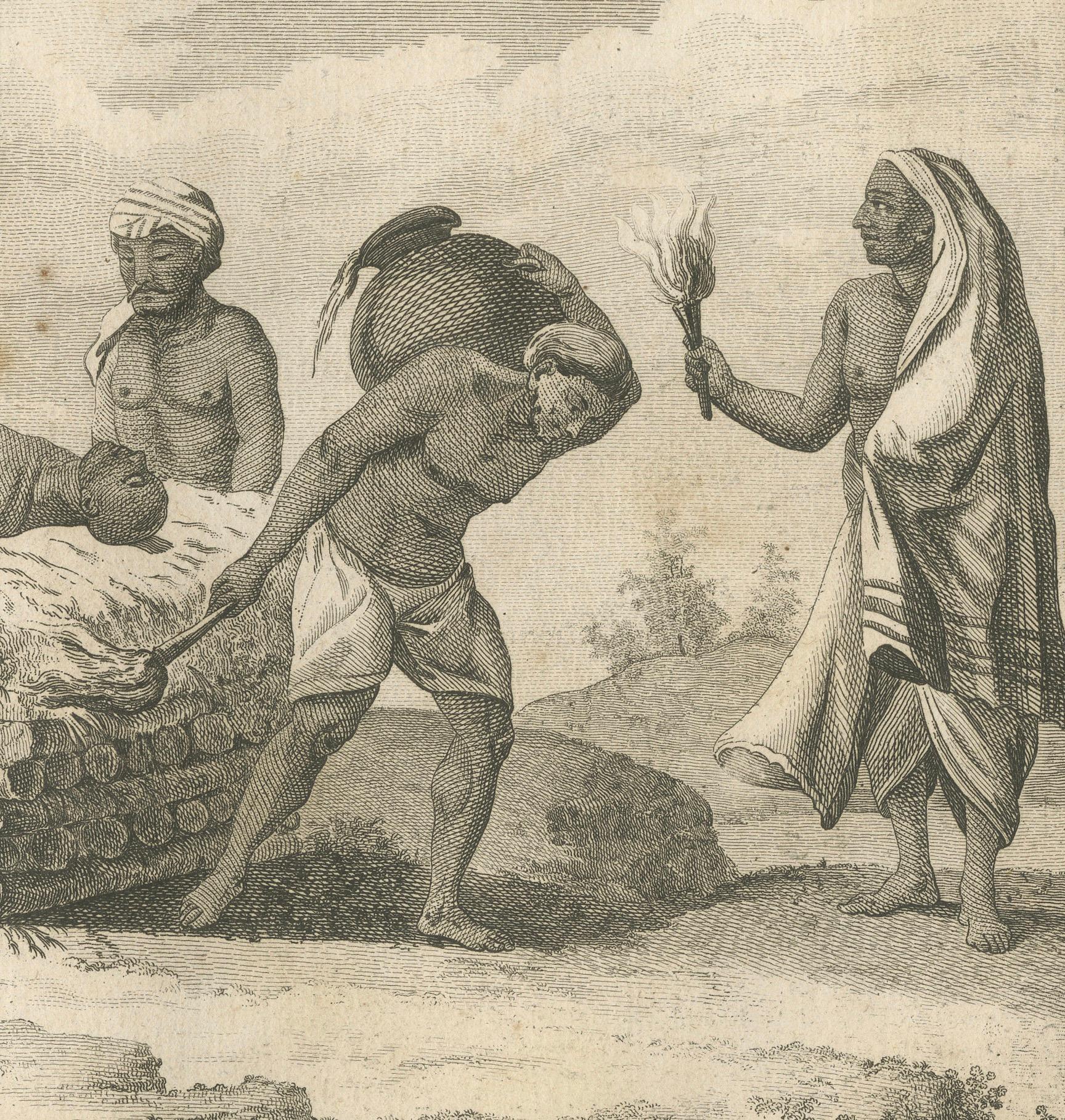 Paper Hindu Funeral Ceremony – Vaishnavite Rites, Sonnerat Engraving, Paris 1806 For Sale