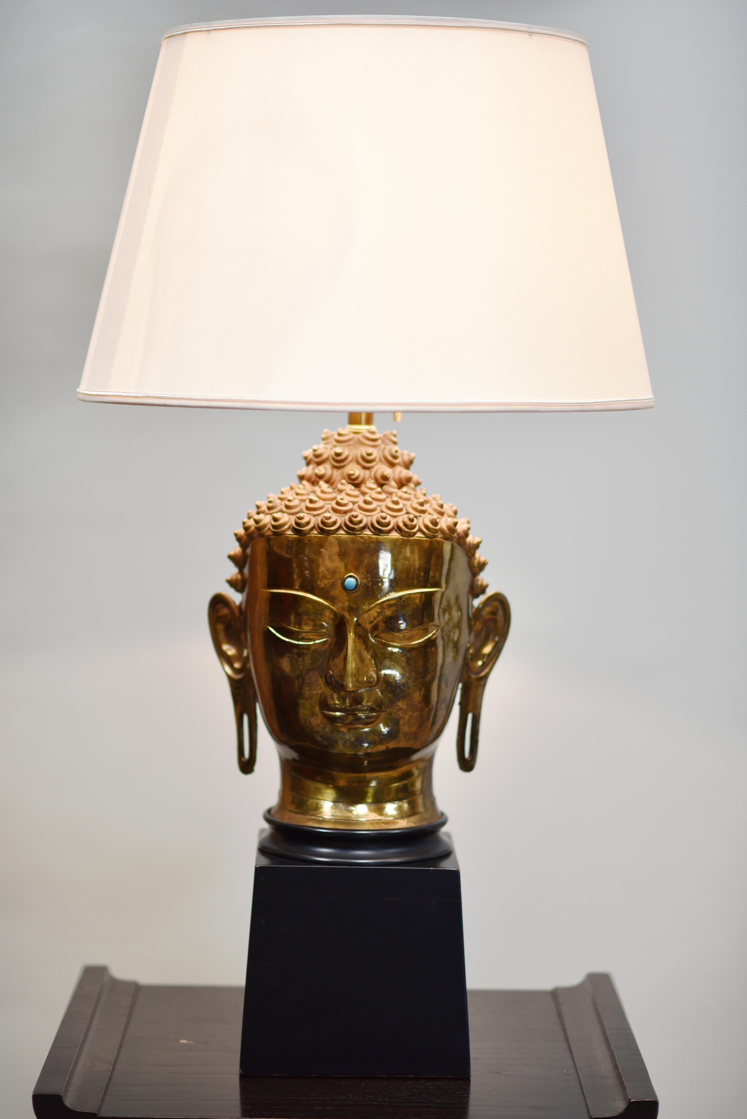 19th Century HINDU HEAD BRASS Table Lamp  For Sale