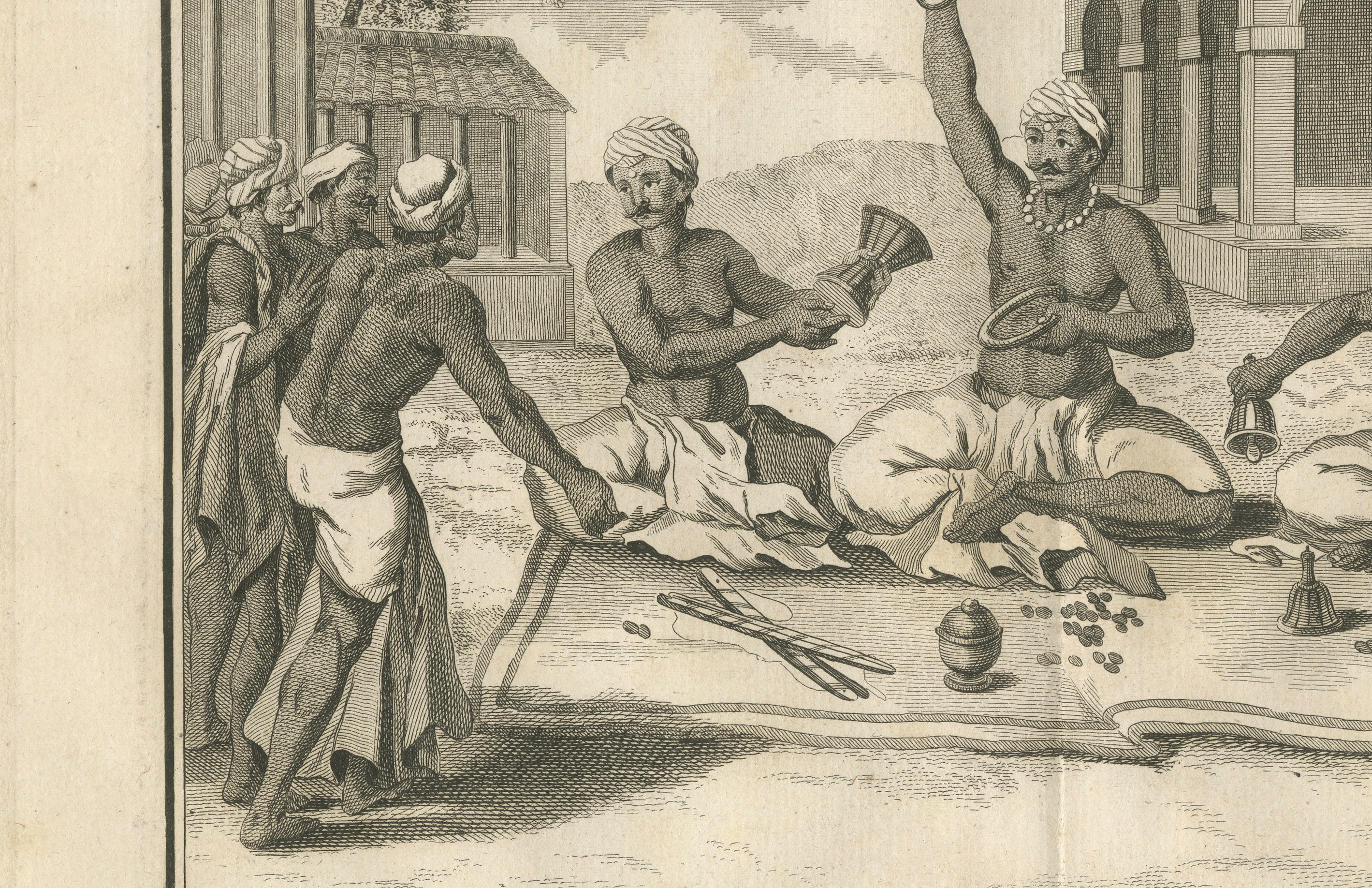 Français Assemblée sacerdotale hindoue - Poutchari de Maarraami, Gravure, 1806 en vente