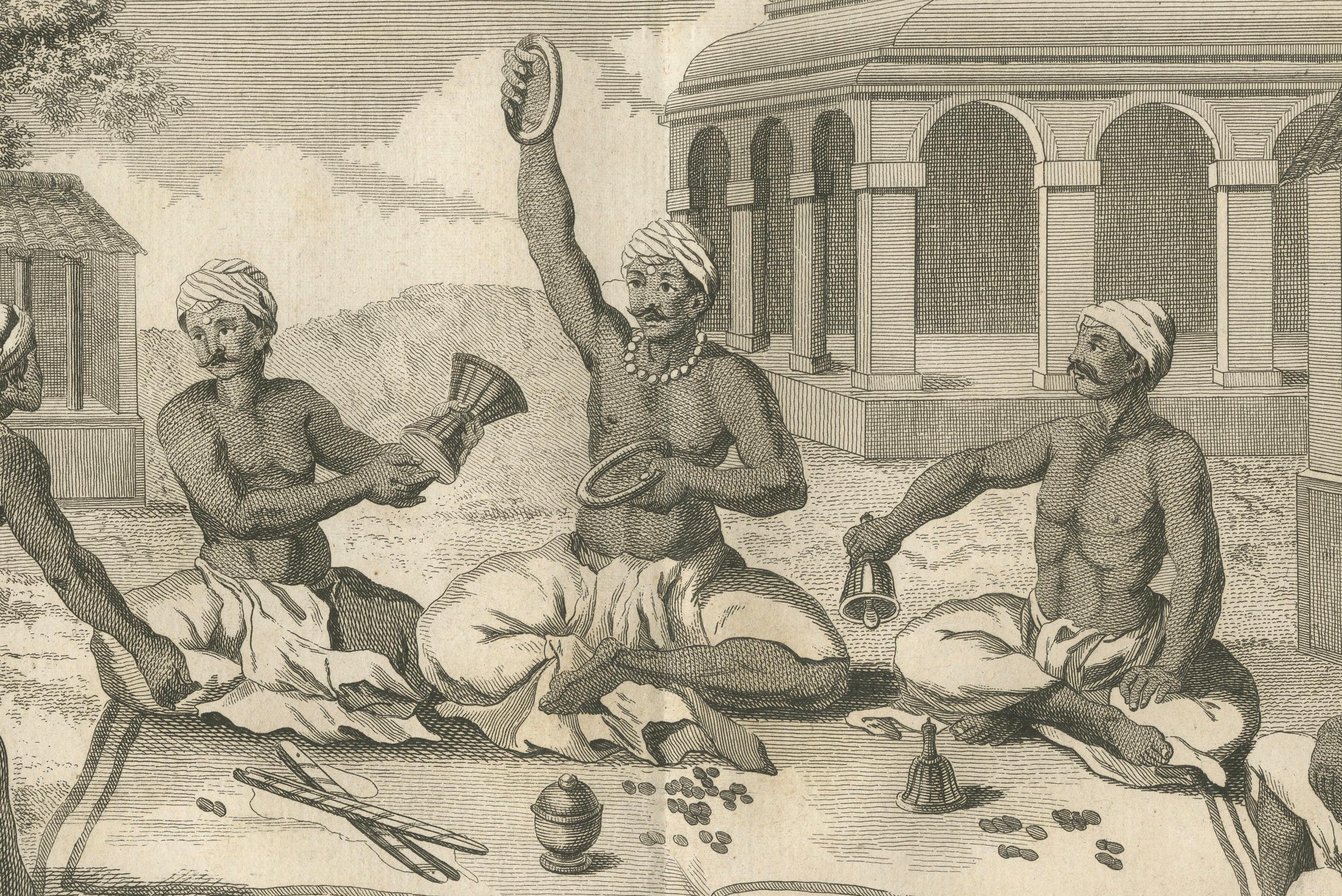 Assemblée sacerdotale hindoue - Poutchari de Maarraami, Gravure, 1806 Bon état - En vente à Langweer, NL