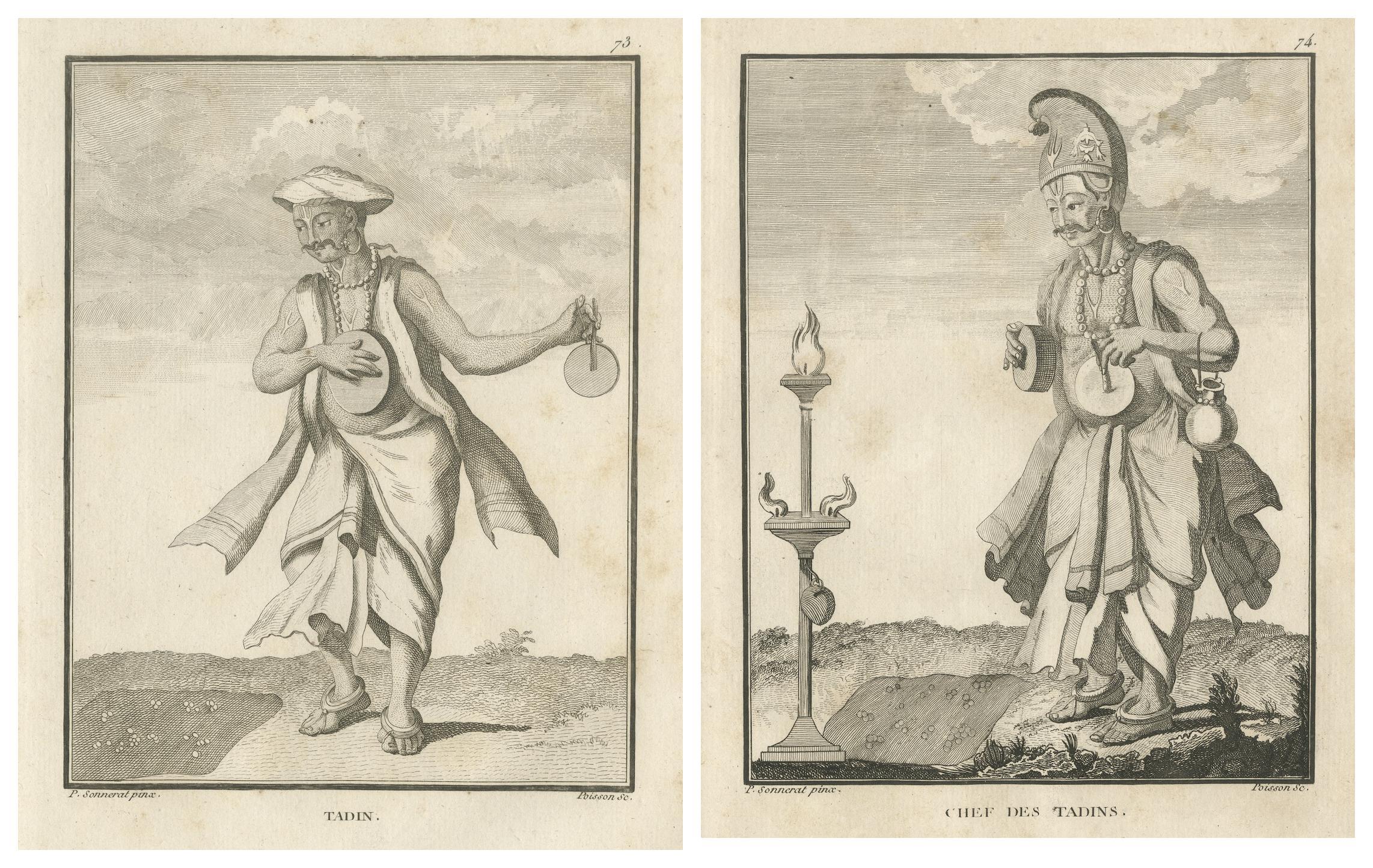 Músicos del Templo Hindú - Tadin y Jefe de los Tadins, 1806 Grabado en venta