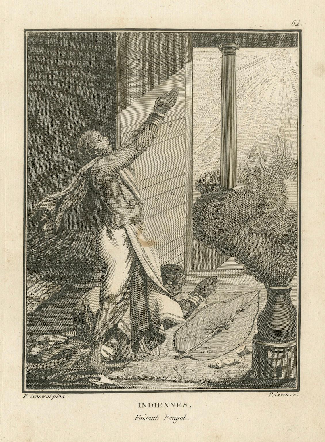 Mujeres hindúes celebrando el festival de Pongal - Grabado según Sonnerat, 1806

Este grabado antiguo representa un momento de devoción durante el festival Pongal del sur de la India, una celebración tradicional de la cosecha en honor del Dios Sol.