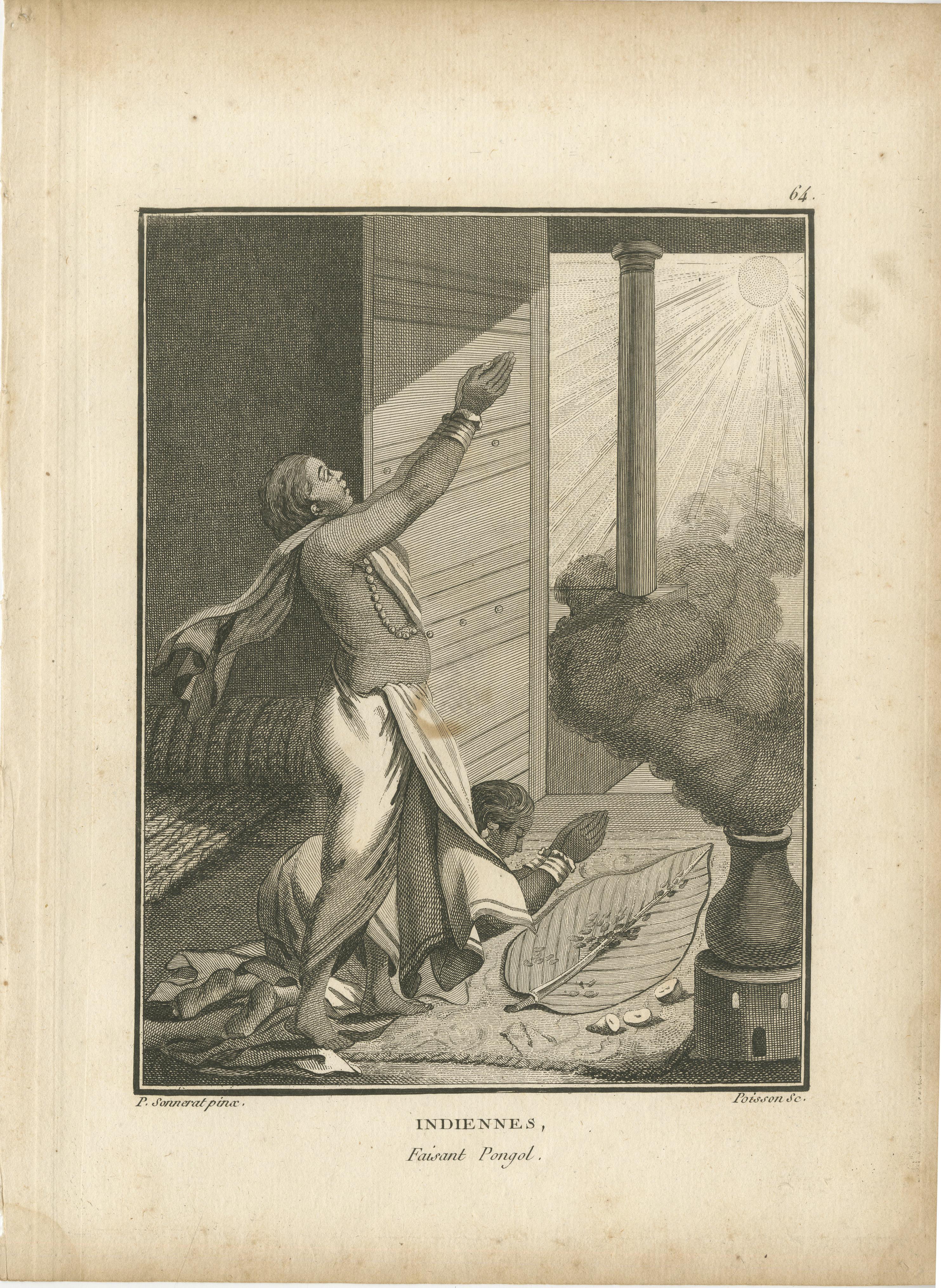 Mujeres hindúes celebrando el festival de Pongal - Grabado según Sonnerat, 1806 Papel en venta