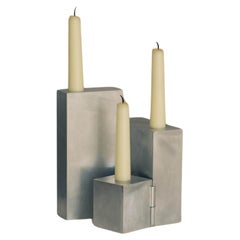 Contemporary Block Form Hinge Matte Aluminum Candelabra by Henry Wilson