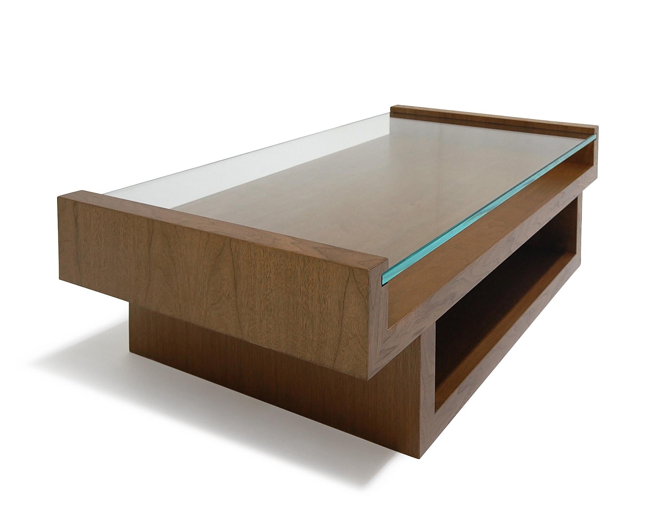 Other Hinge Coffee Table - Walnut with glass top custom  For Sale