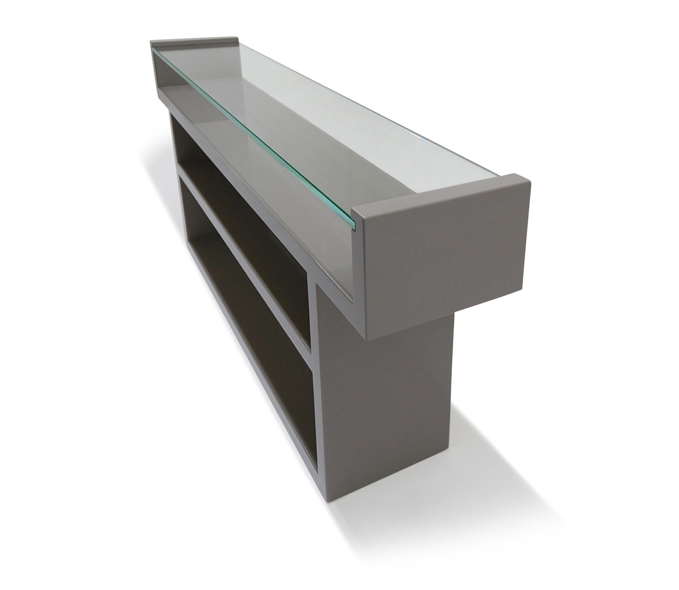 Hinge Console Table Lacquered with Glass Top Custom  For Sale 1