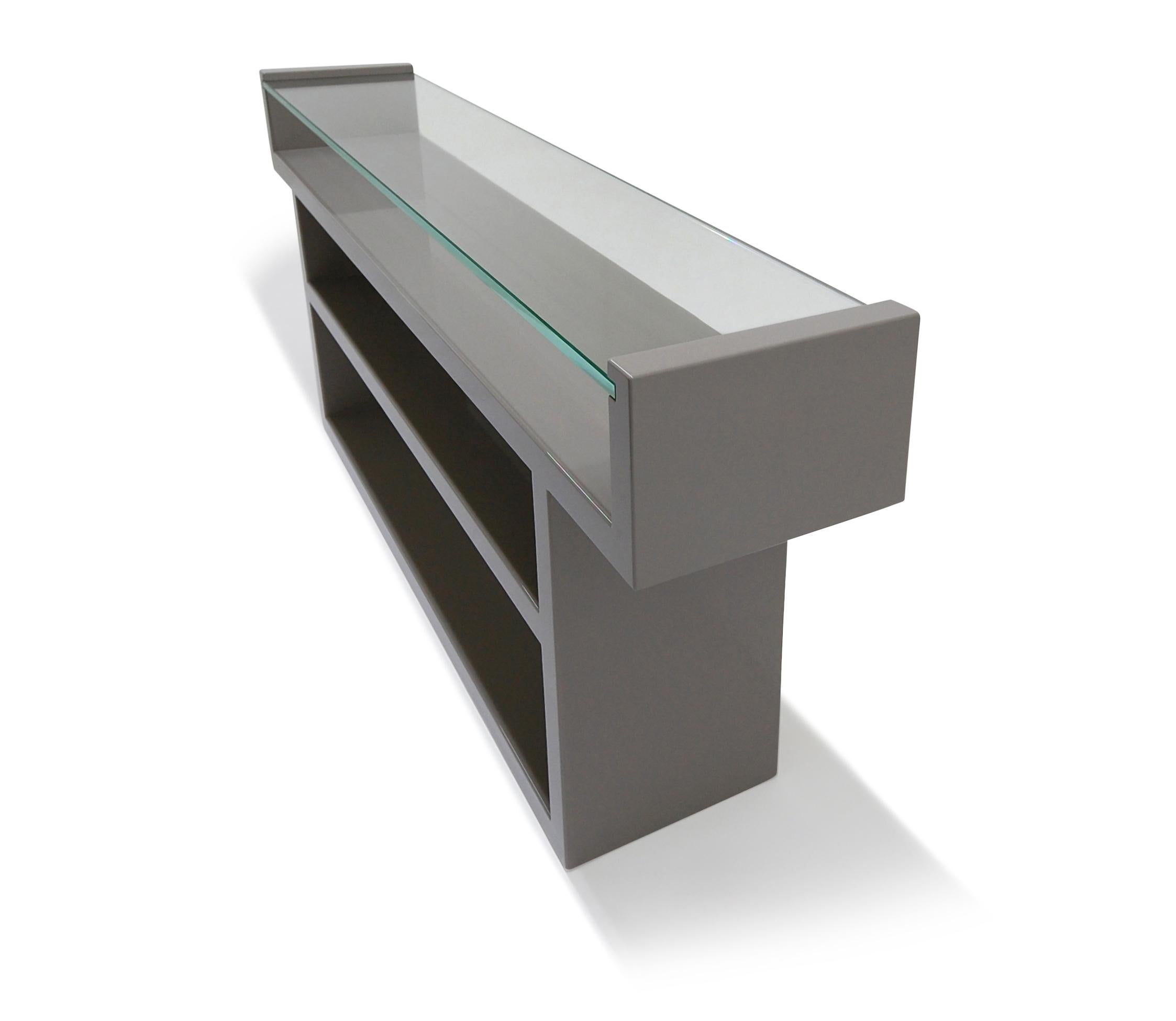 Hinge Console Table Lacquered with Glass Top Custom For Sale 1