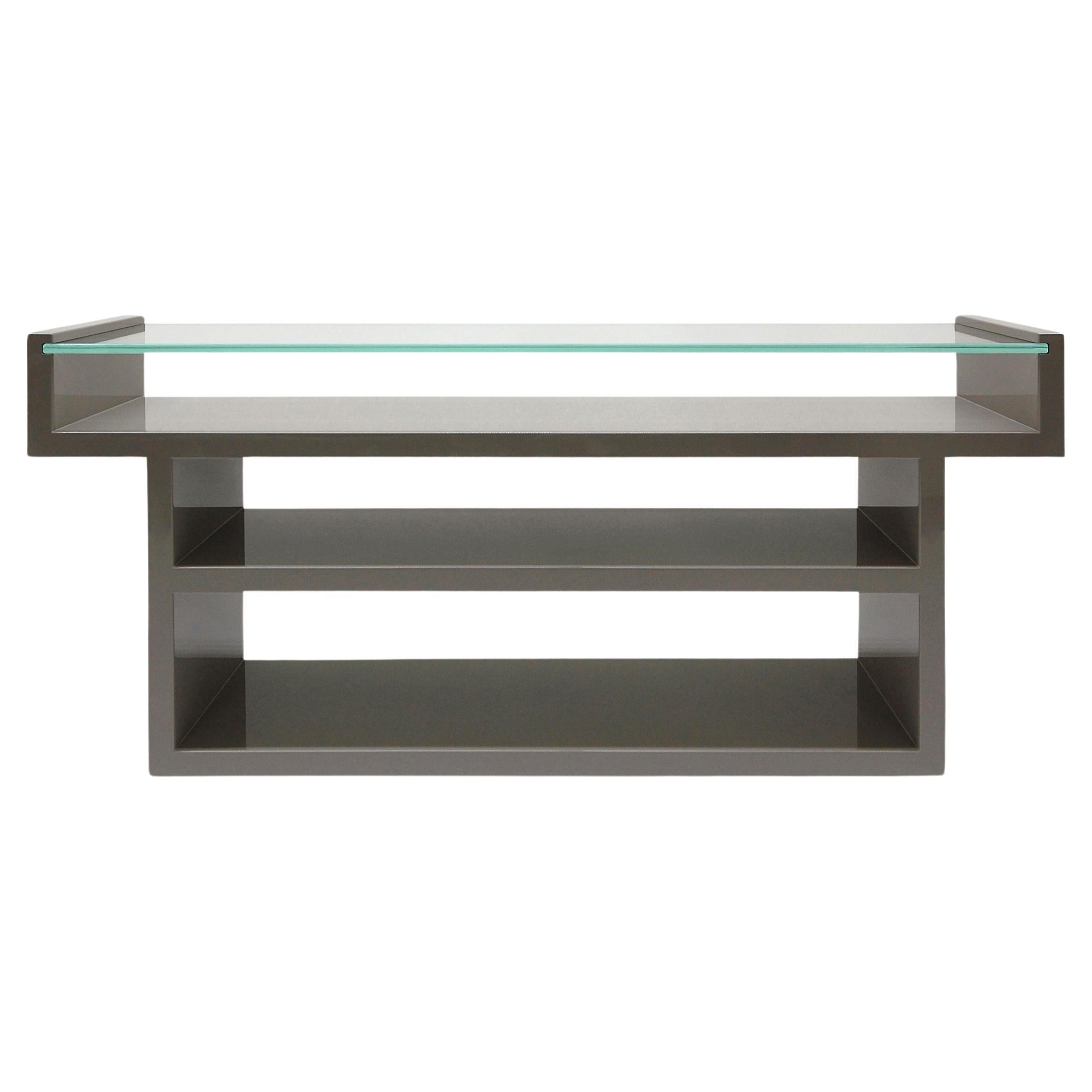 Table console à charnières laquée avec plateau en verre personnalisé 