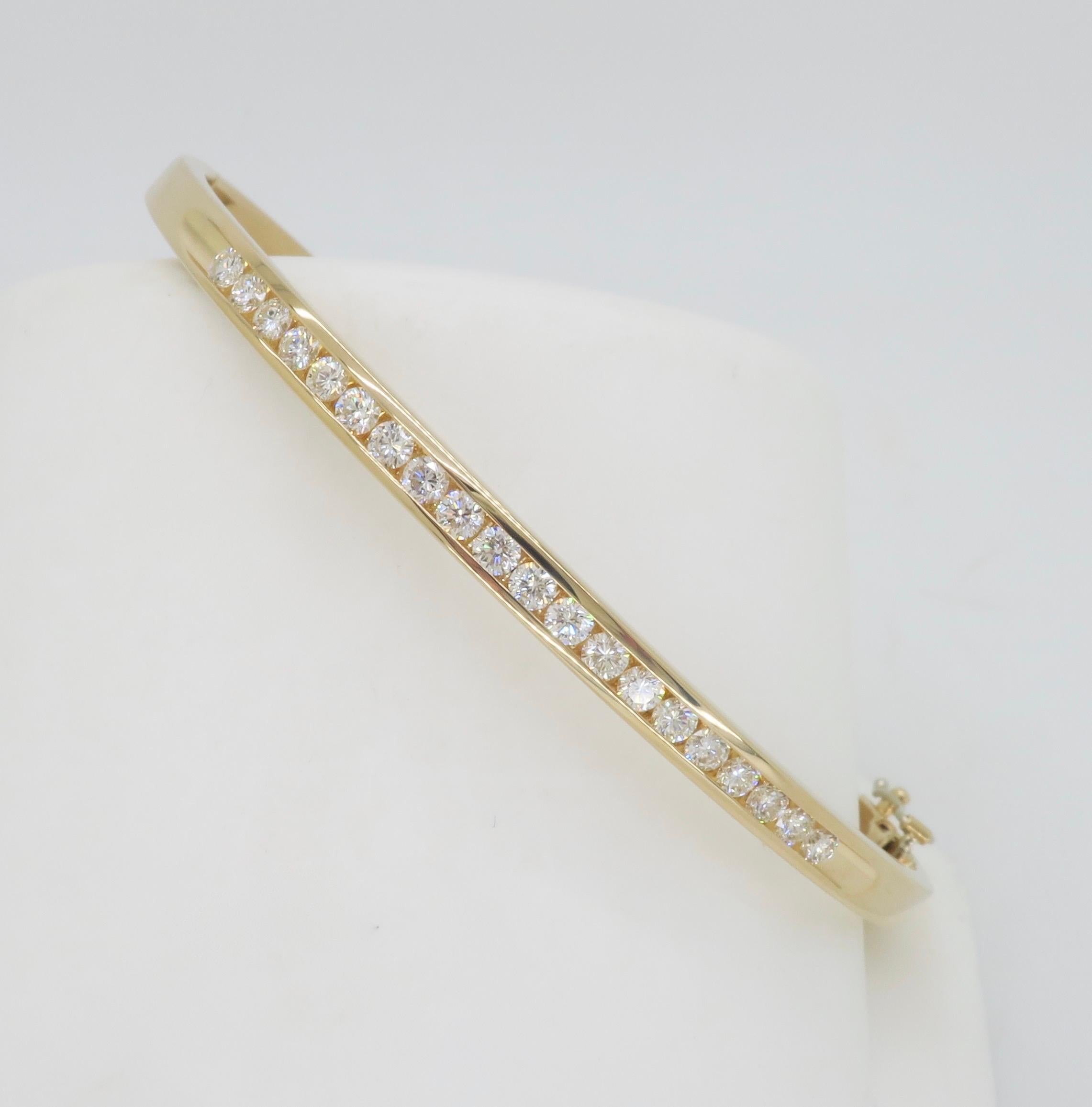 Women's or Men's Hinge Diamond Bangle Bracelet in 14k Yellow Gold 