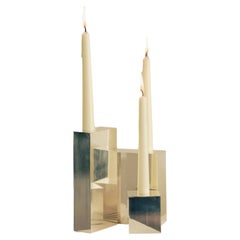 Contemporary Hinge Polished Silver Candelabra Candle Holders by Henry Wilson