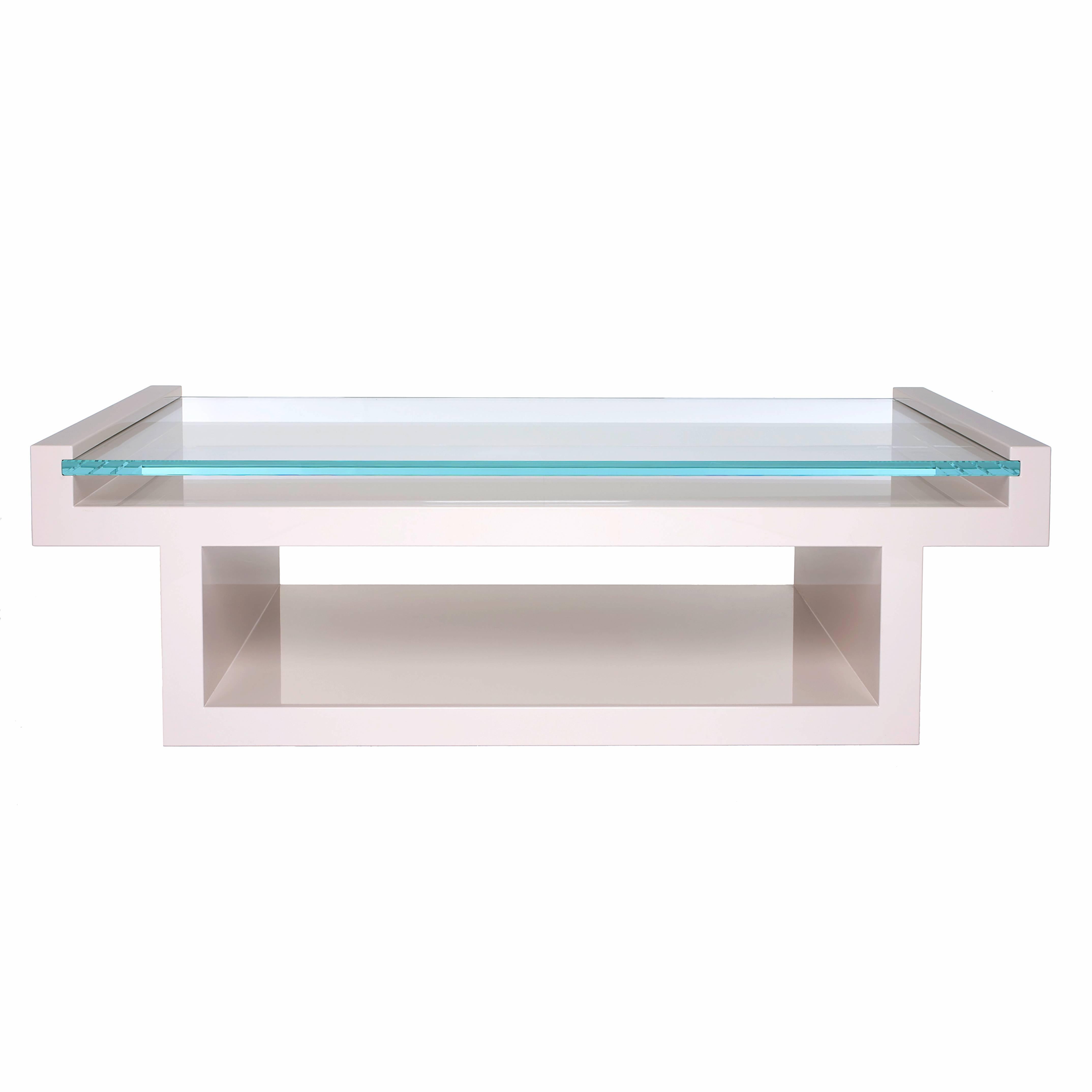 Other Hinge Coffee Table Lacquered with glass top custom  For Sale