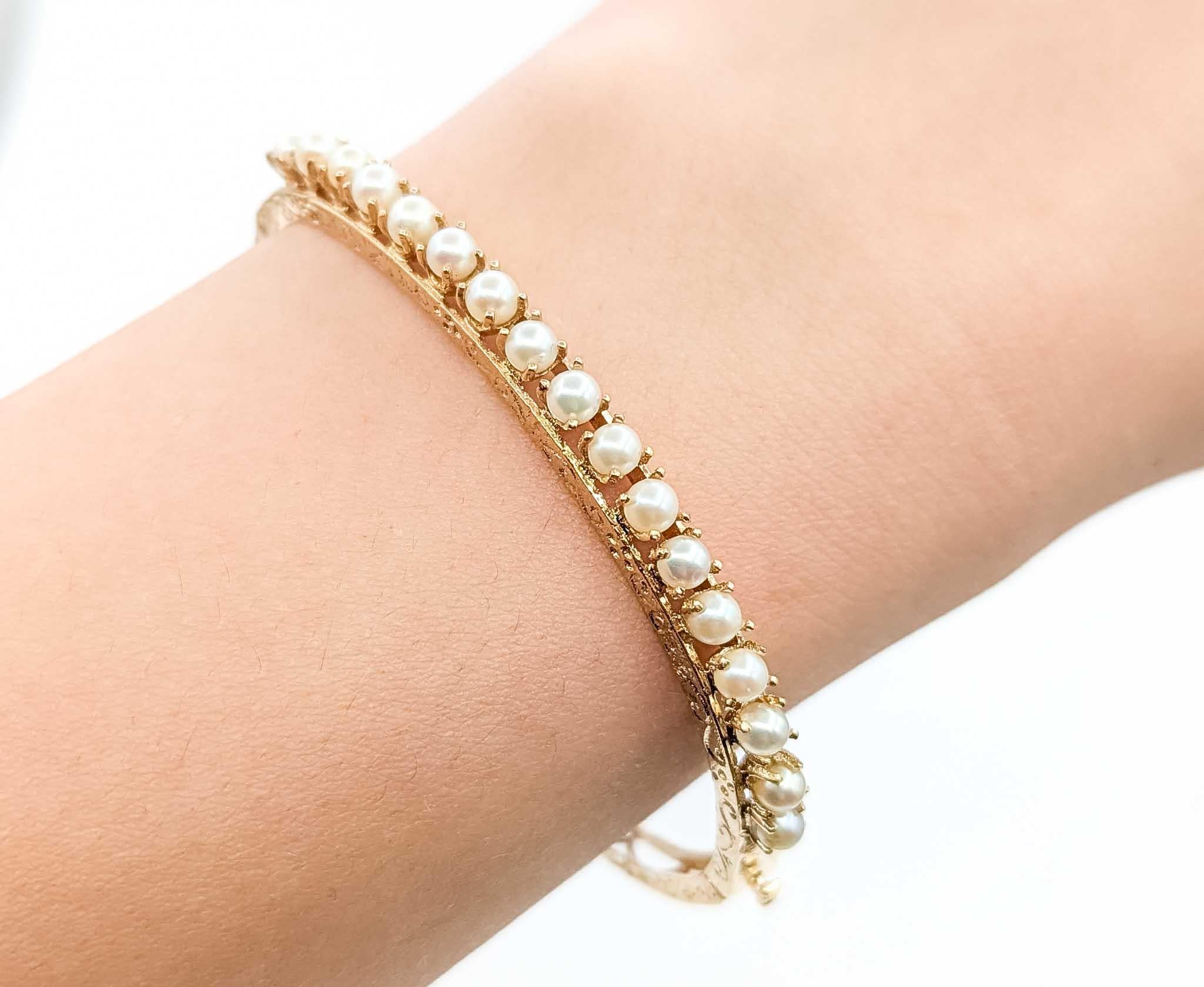 Rétro Bracciale con perle a cerniera in oro giallo 14 ct. in vendita