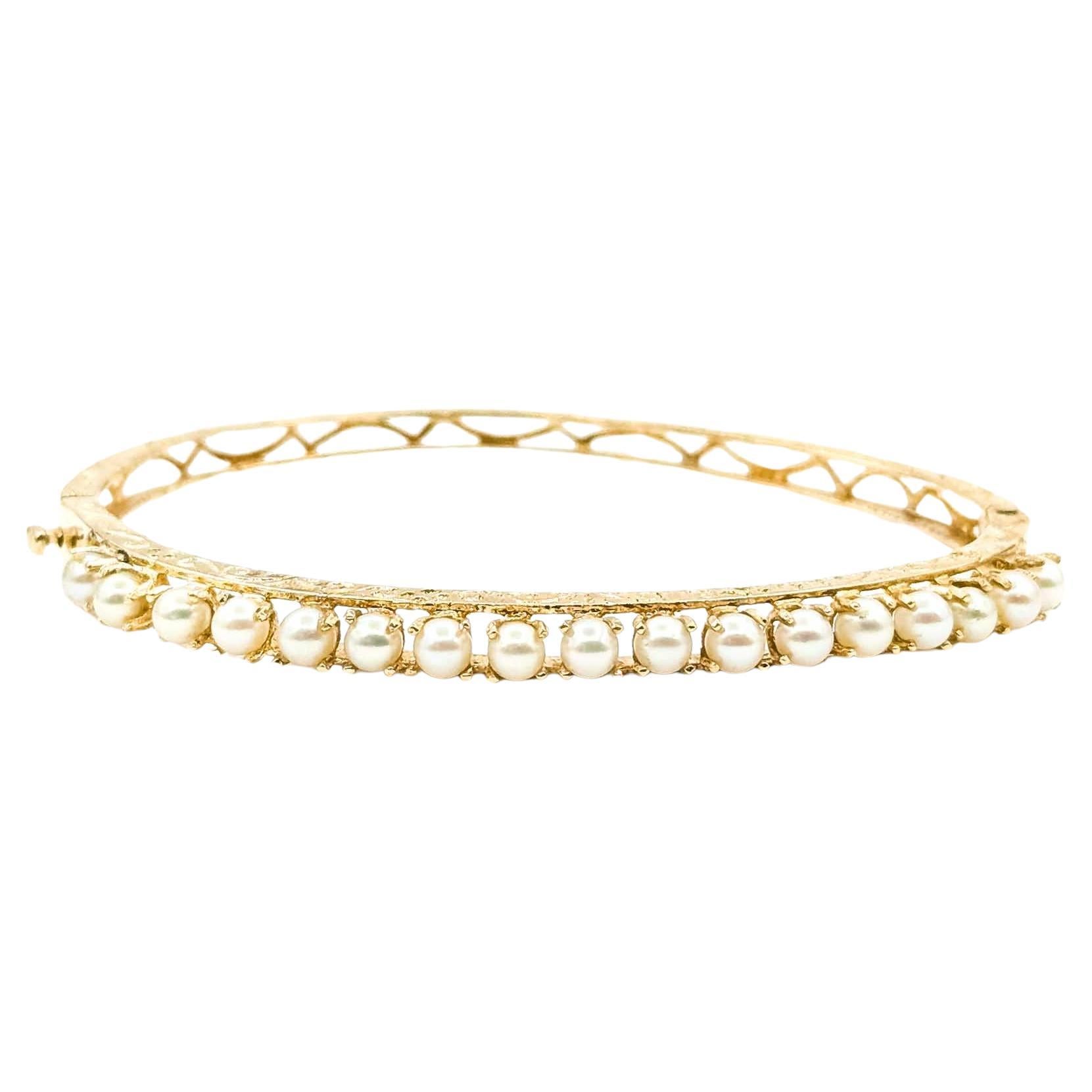 Hinged Bangle Pearl Bracelet in 14k Yellow Gold