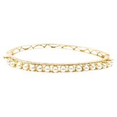 Hinged Bangle Pearl Bracelet in 14k Yellow Gold