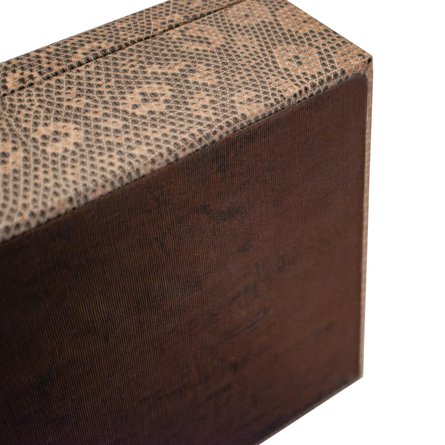 Hinged Box Covered in Reptile Skin with Brass Accents 1970's In Excellent Condition For Sale In New York, NY