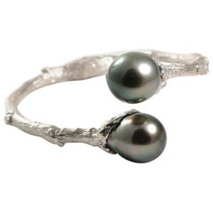 Bracelet de dérivation à charnières en argent sterling avec perles de Tahiti