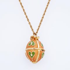Hinged Enamel Egg Pendant Necklace With Frog Prince Figure By Joan Rivers, 1990s