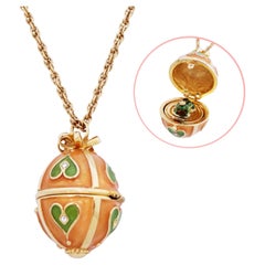 Vintage Hinged Enamel Egg Pendant Necklace With Frog Prince Figure By Joan Rivers, 1990s