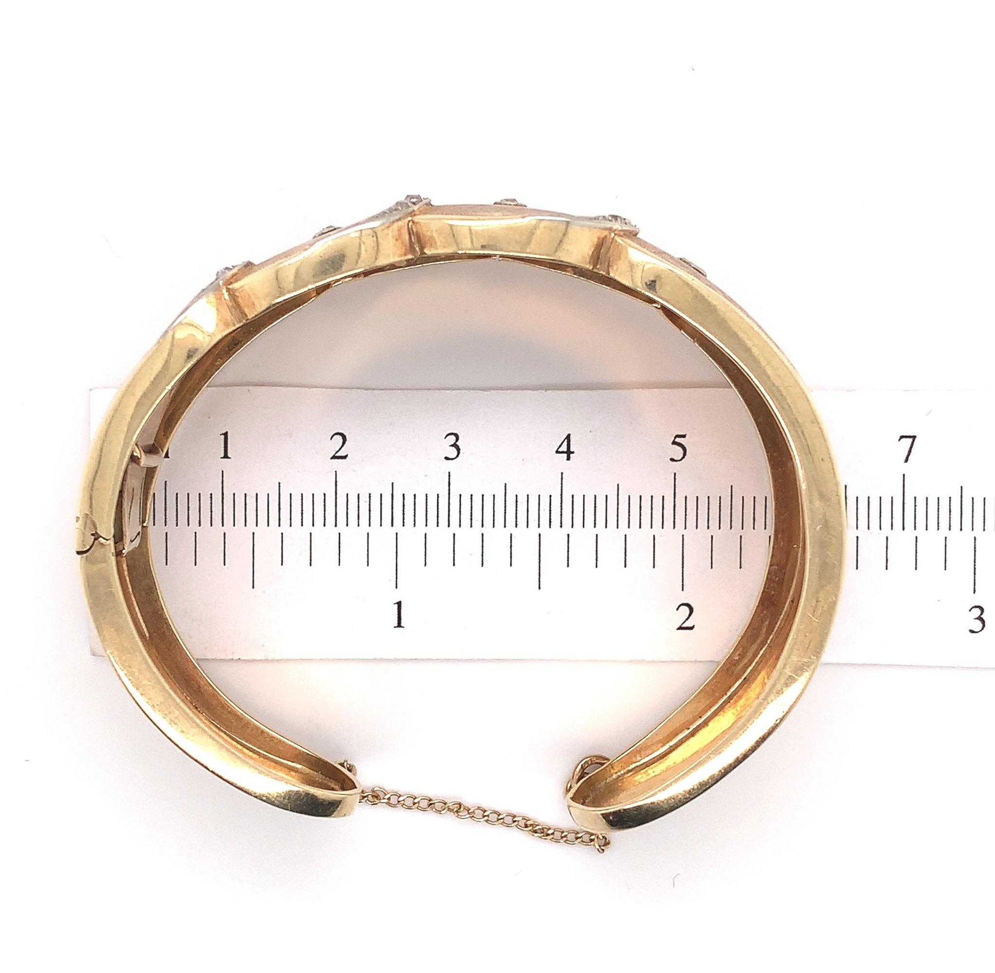 14K Gold and Diamond Hinged Italian Cuff Bracelet For Sale 1