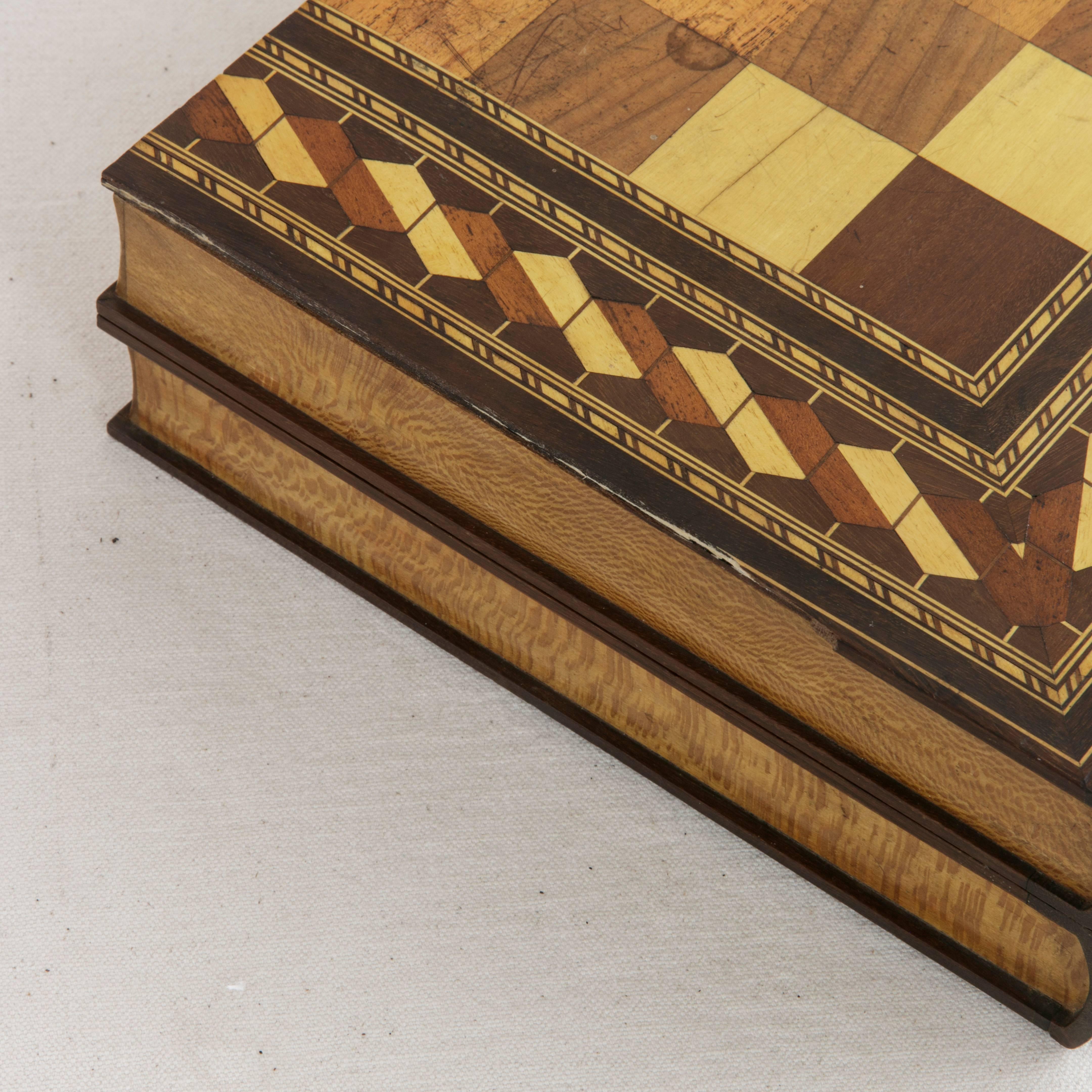 Hinged Marquetry Game Box for Chess, Checkers, Backgammon, Stacked Books Form 3