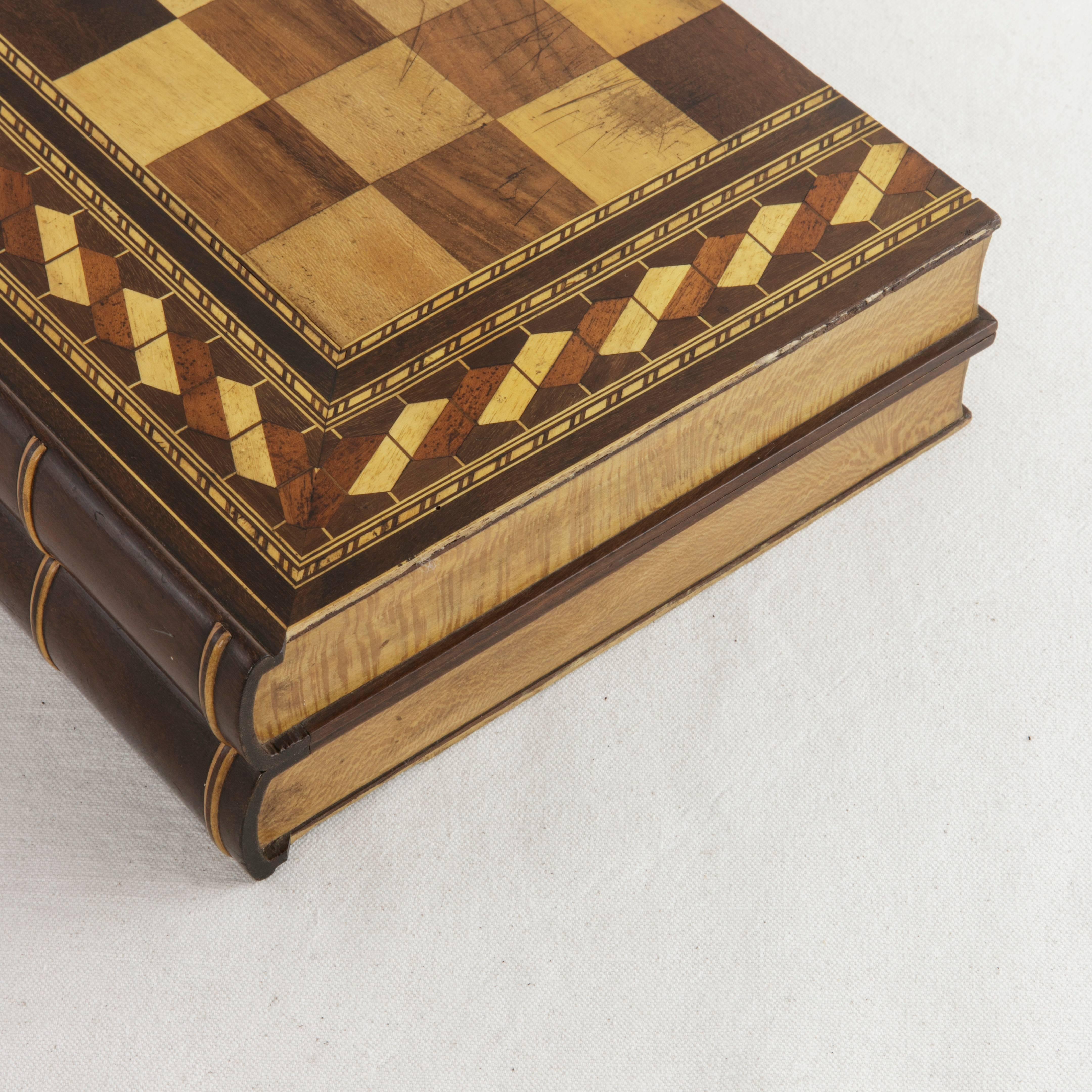 Hinged Marquetry Game Box for Chess, Checkers, Backgammon, Stacked Books Form 4