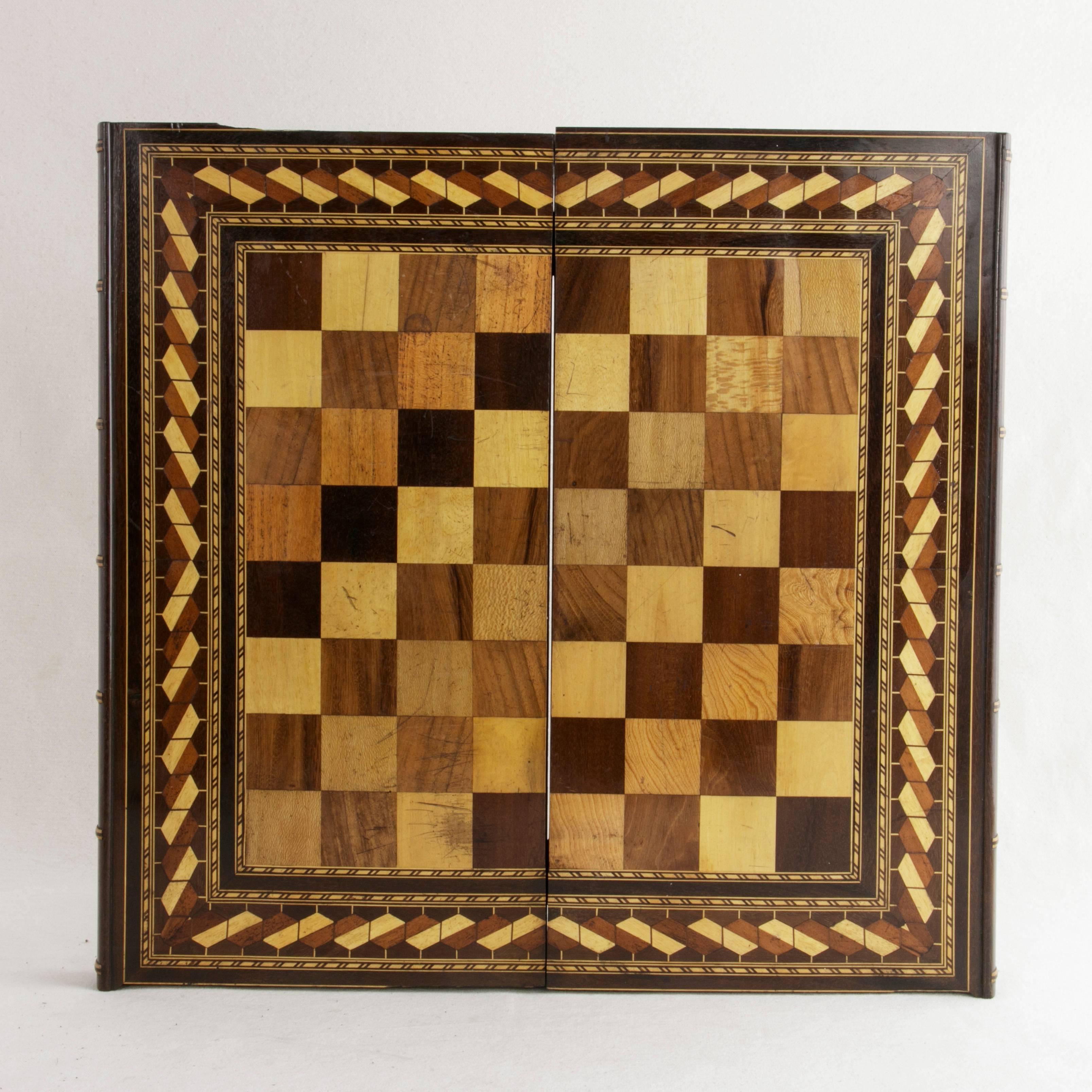 Hinged Marquetry Game Box for Chess, Checkers, Backgammon, Stacked Books Form 1