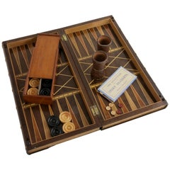 Antique Hinged Marquetry Game Box for Chess, Checkers, Backgammon, Stacked Books Form