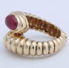 Hinged Oval Cabochon Ruby and Opposing Oval Pave Diamond Ring