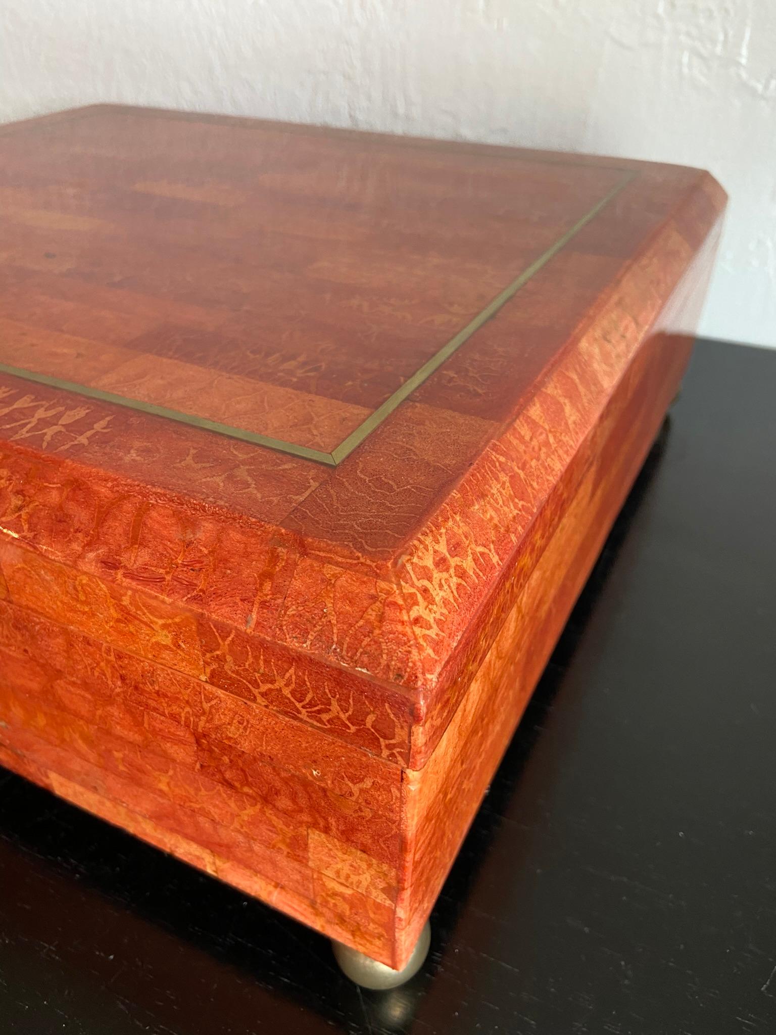 Mid-Century Modern Karl Springer Hinged Parchment and Brass Velvet Lined Box For Sale
