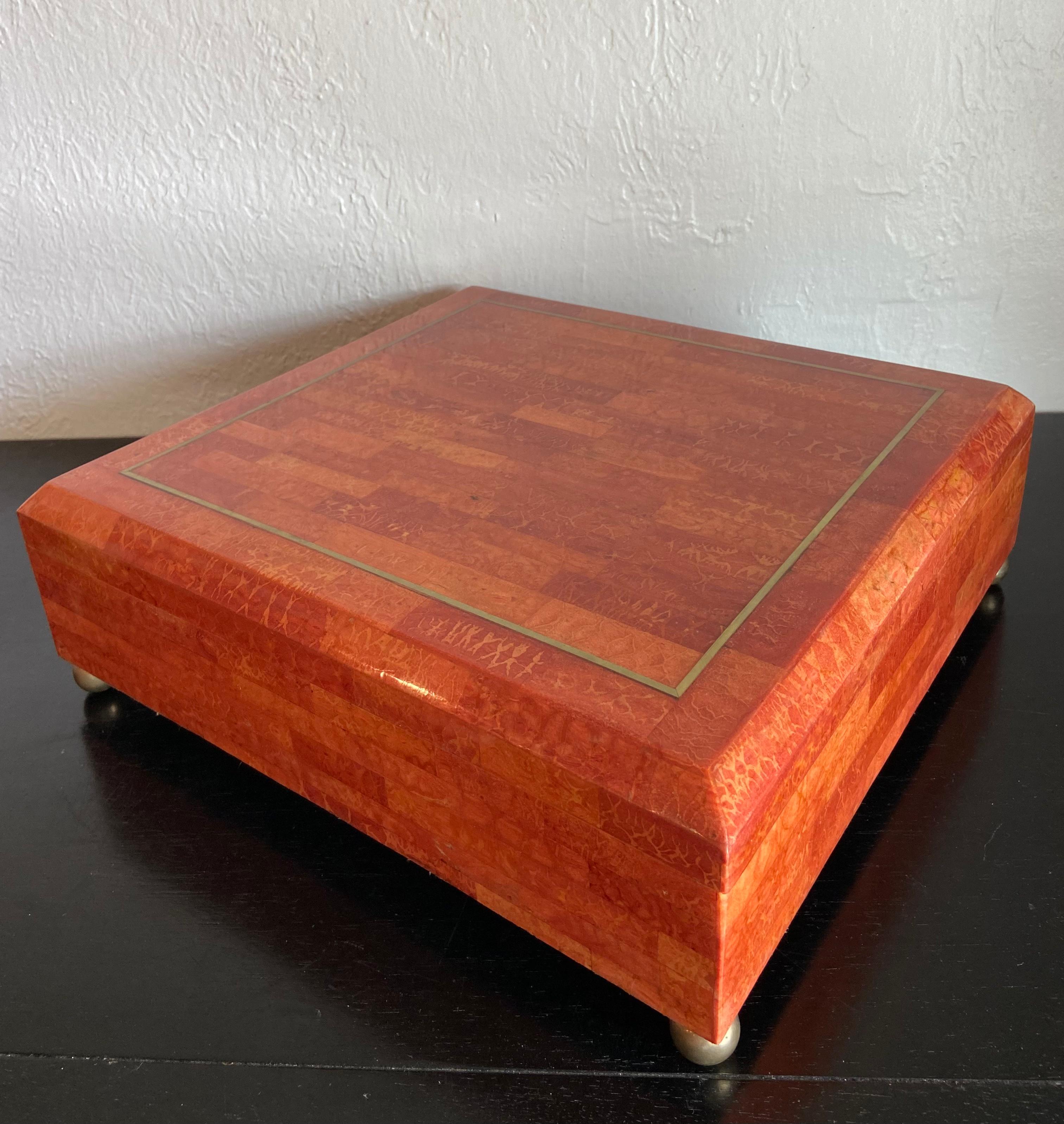 Karl Springer Hinged Parchment and Brass Velvet Lined Box In Good Condition For Sale In West Palm Beach, FL