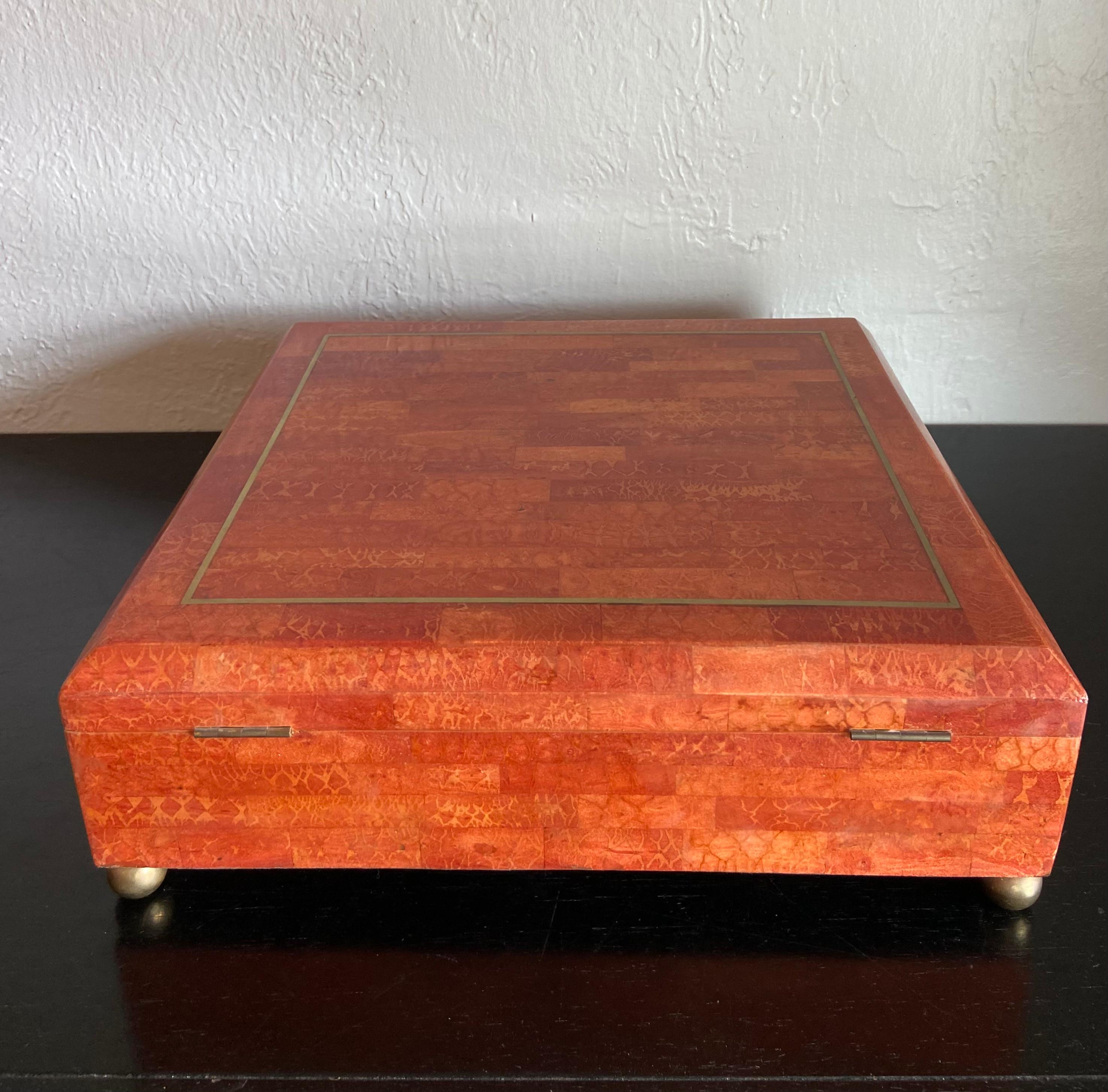 Karl Springer Hinged Parchment and Brass Velvet Lined Box For Sale 1